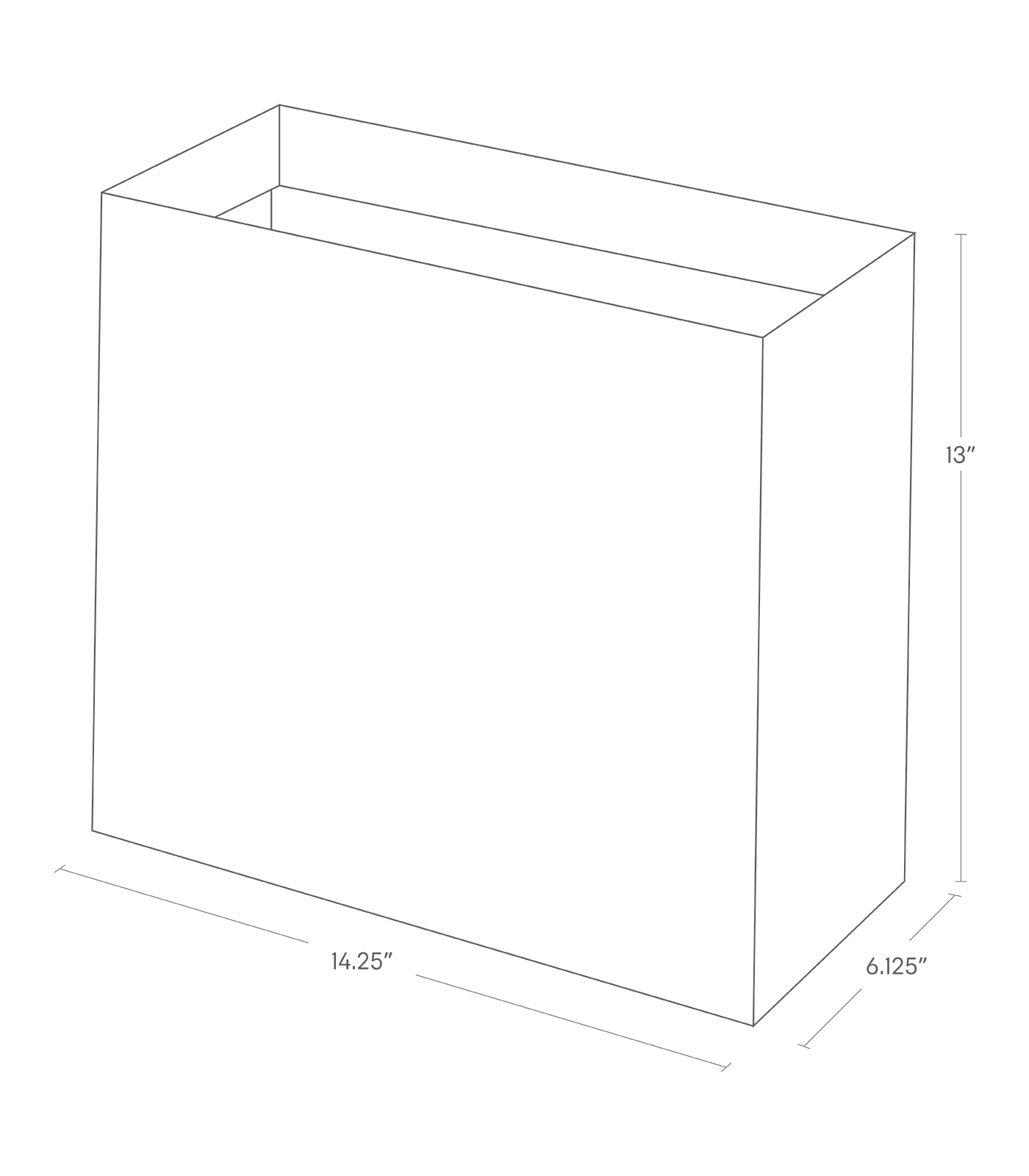 Dimension image for Trash Can showing length of 14.25", width of 6.125" and height of 13"