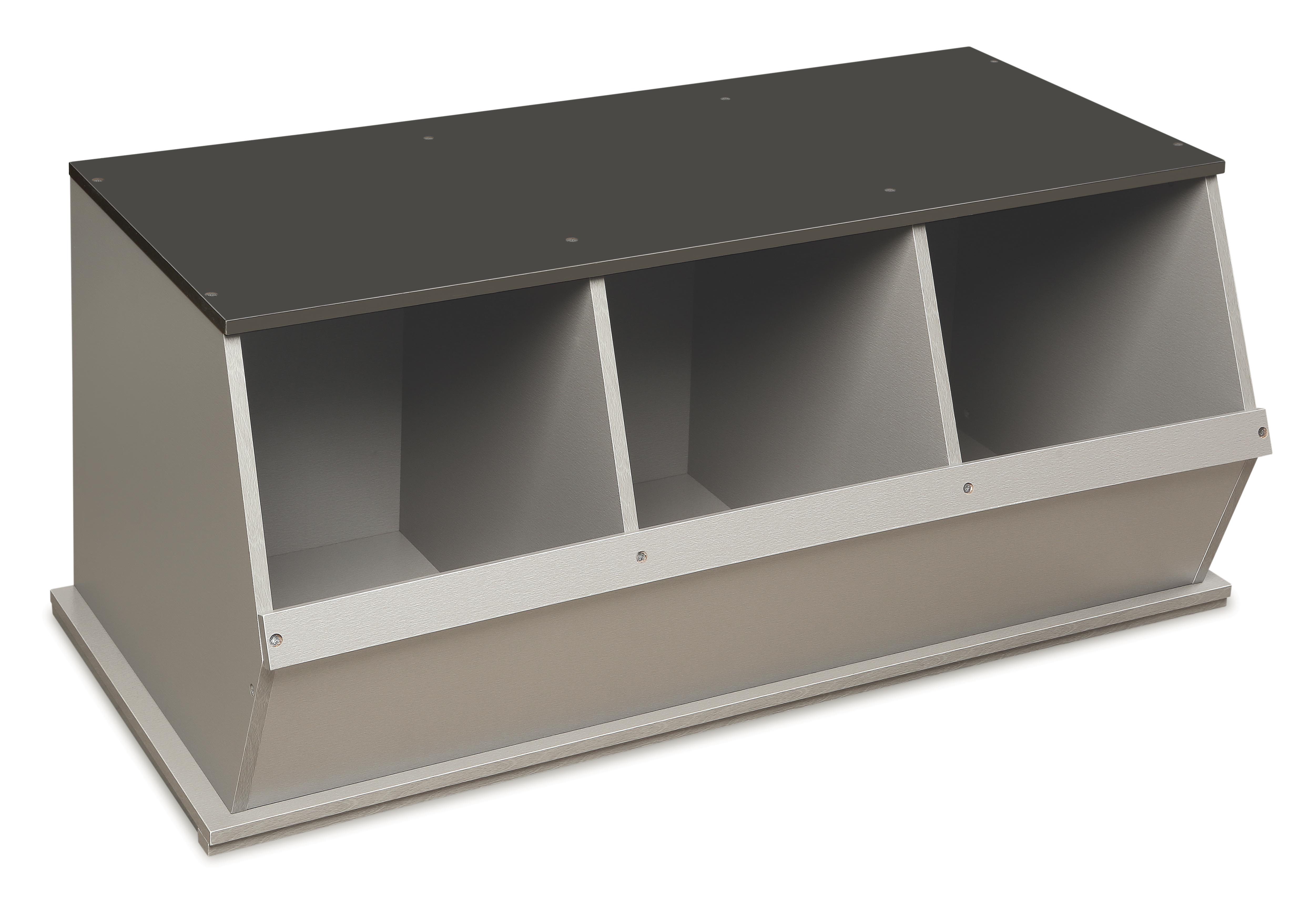 Three Bin Stackable Storage Cubby - Woodgrain/Gray
