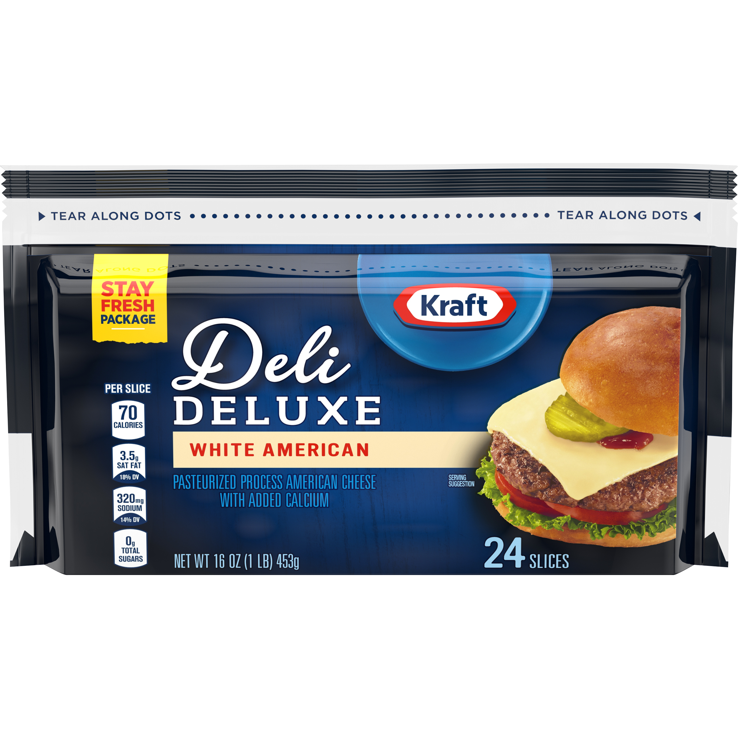 Kraft Deli Deluxe White American Cheese Slices, 16 oz (24 slices