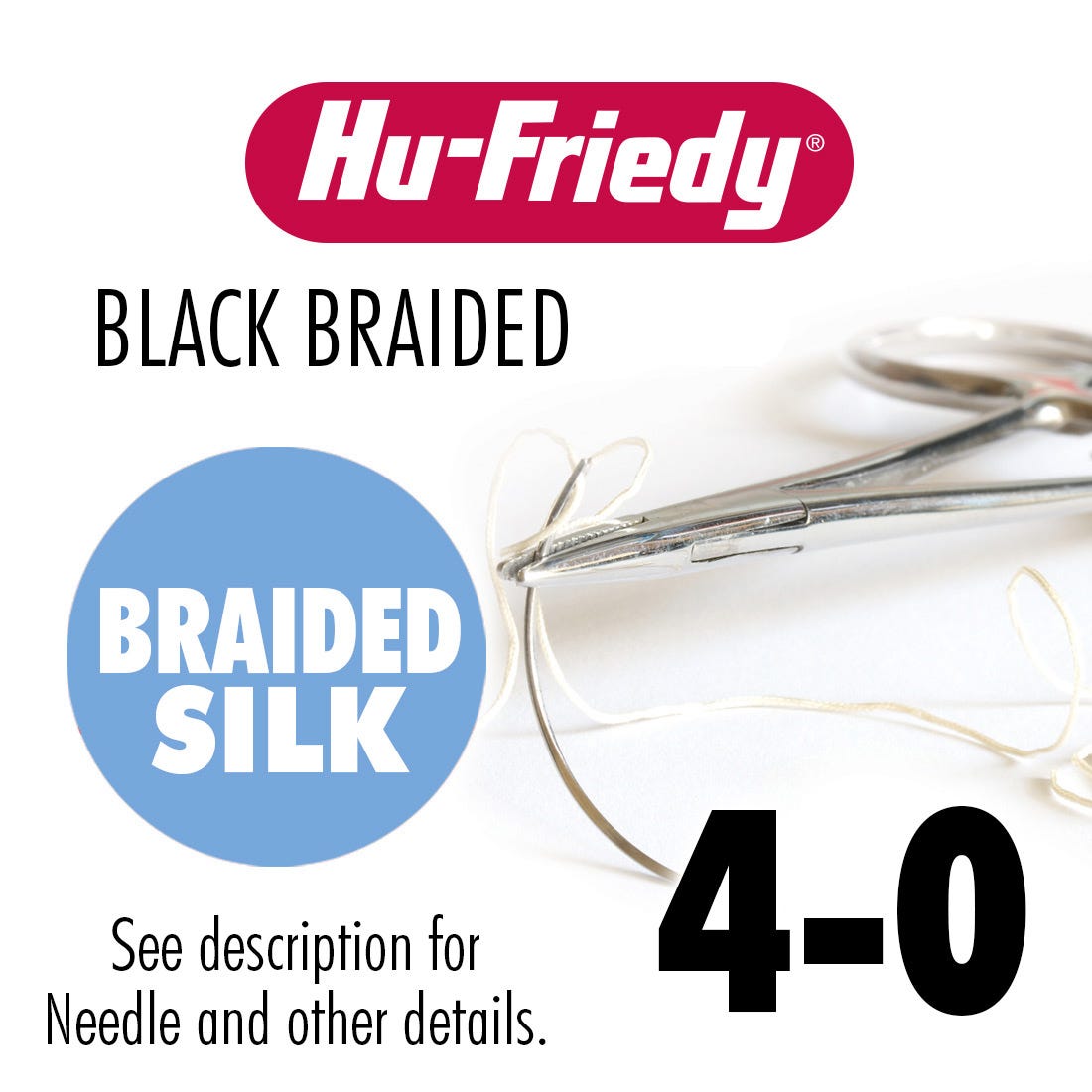 Hu-Friedy Silk 4-0 Black, C-3 Needle 18" Braided - 12/Box