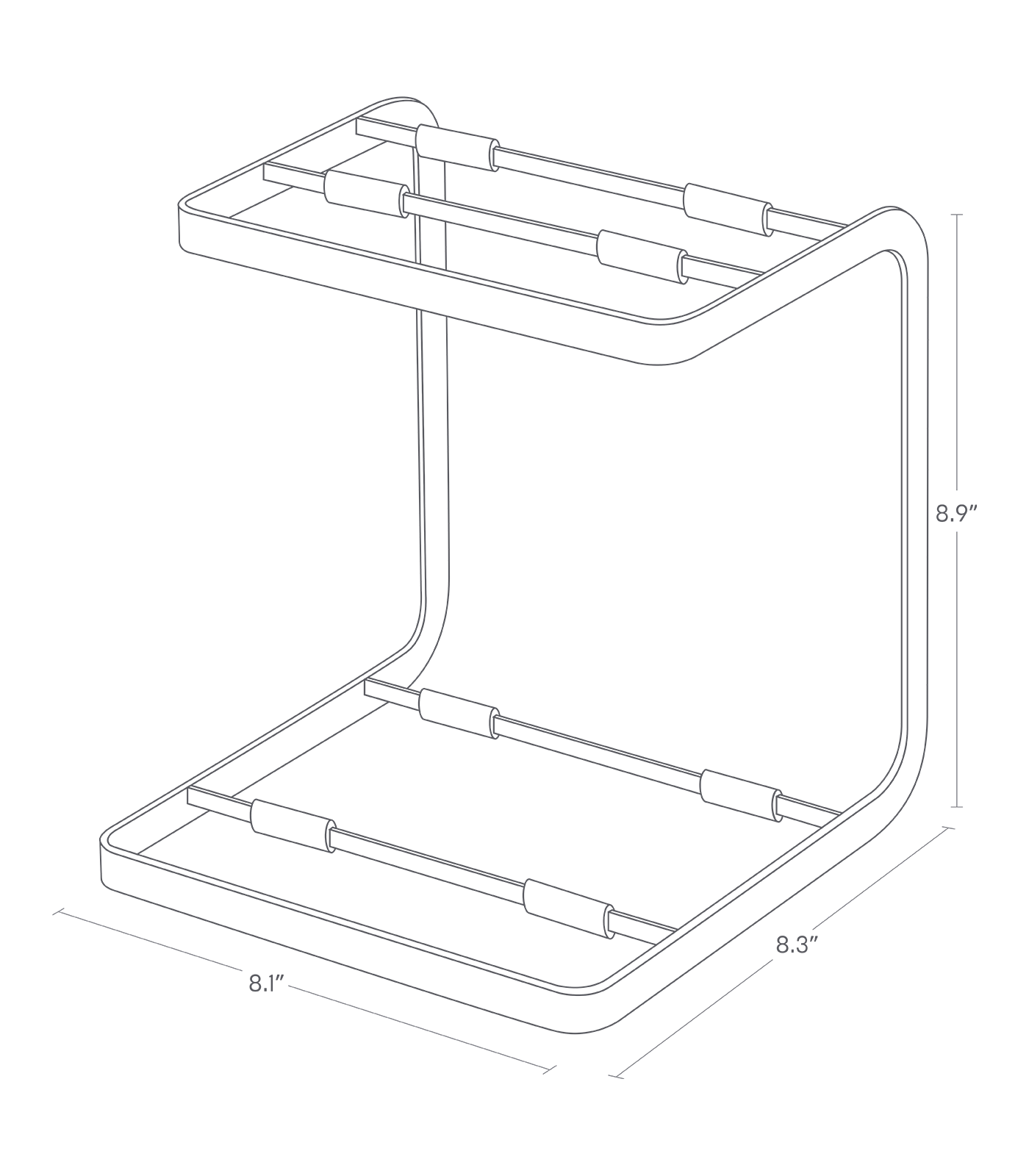 Dimenision image for Two-Tier Pot Rackon a white background showing total width of 8.1