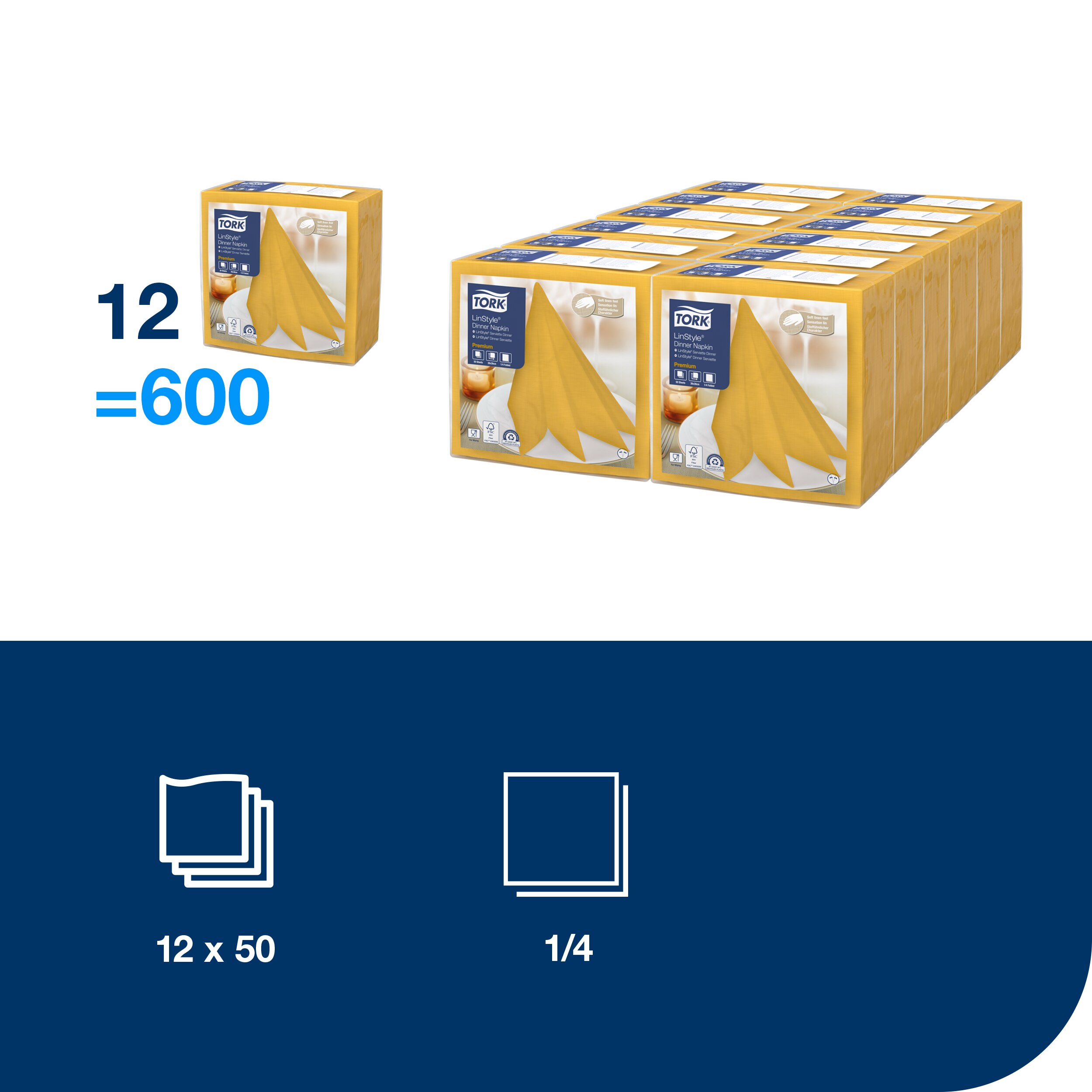 Servietter, 1 lag, Sennepsgul, 40x40 cm, 50 stk, Tork Linstyle