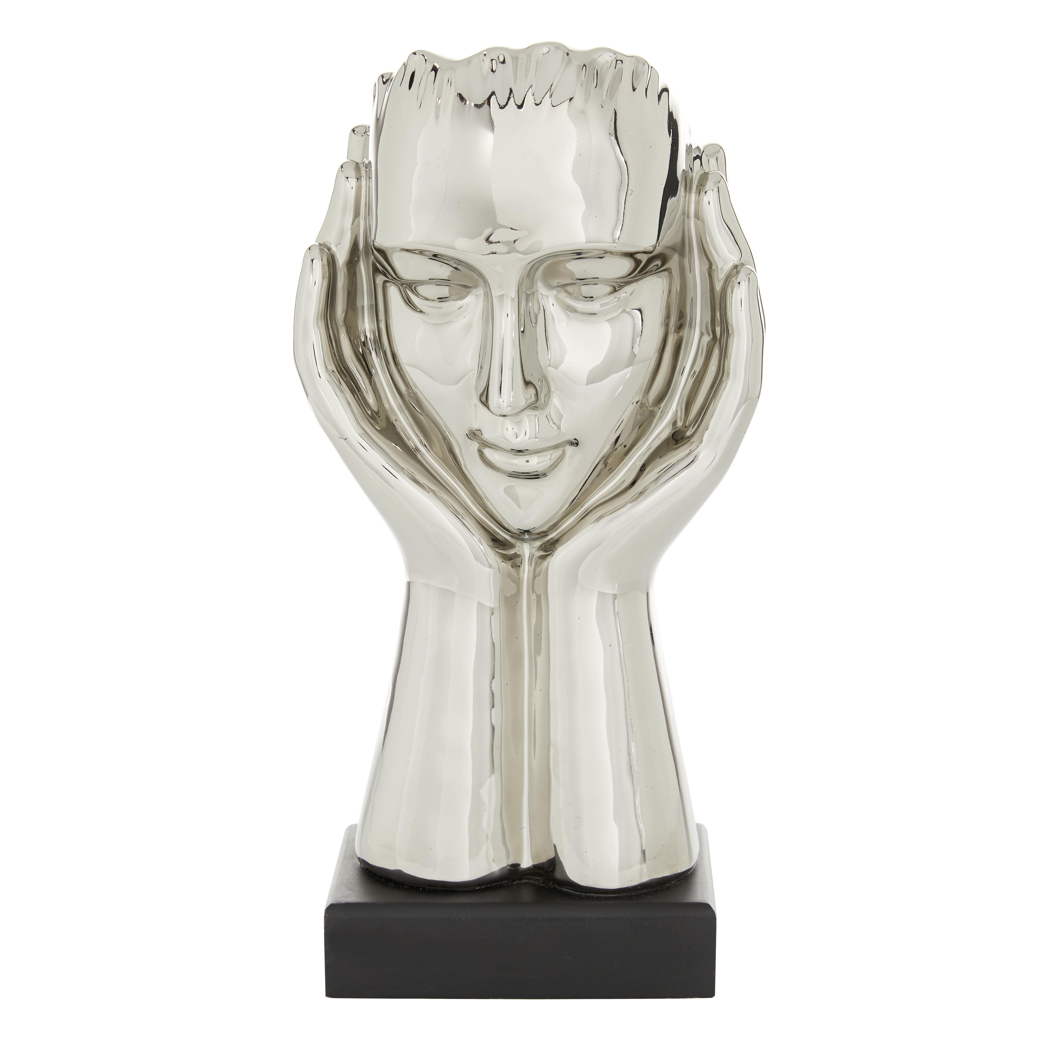 Silver Ceramic Traditional Sculpture, 12" x 6" x 3"