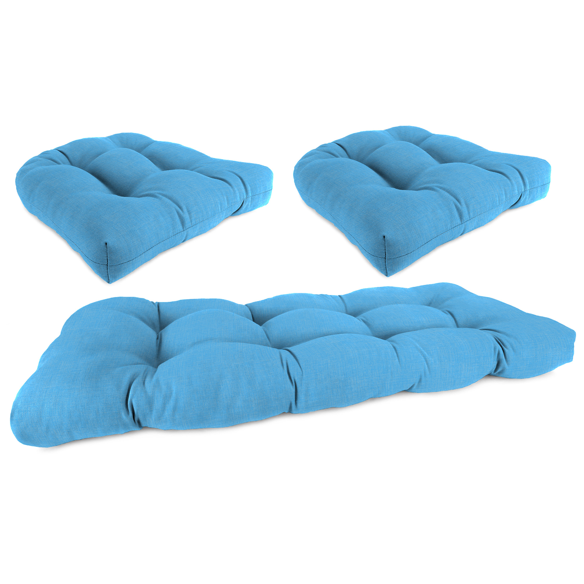 New 3-Piece Tufted Outdoor Patio Wicker Cushion Set for Bench and 2 Chair Seats - Picture 13 of 17