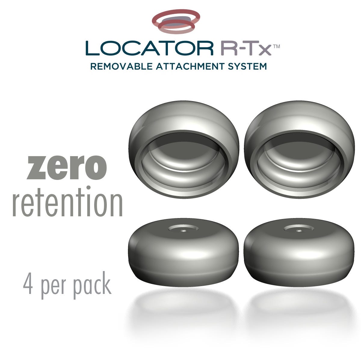 LOCATOR R-Tx, Zero Retention Insert, Grey, 4/pkg