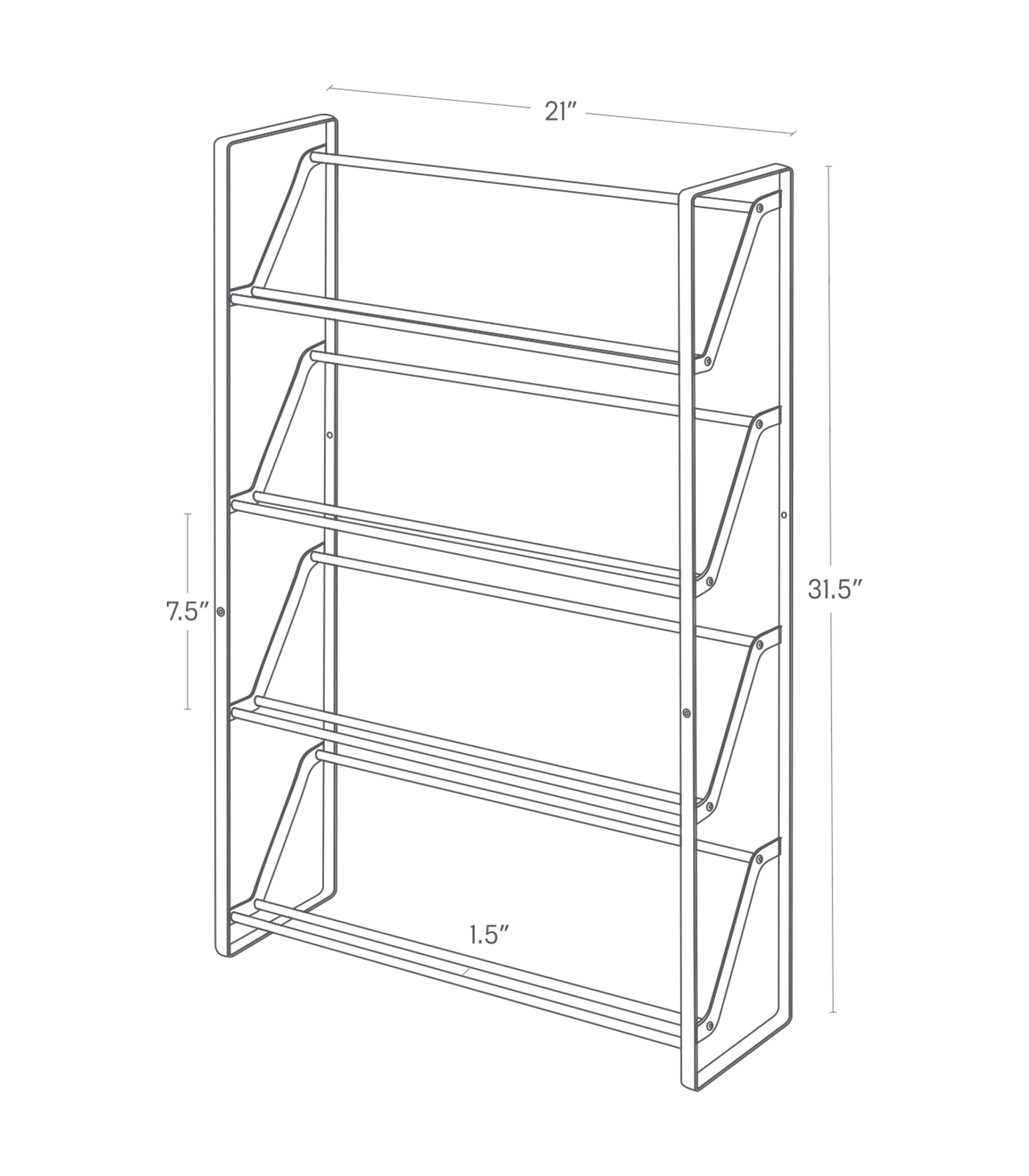 Dimension image for Slim Shoe Rack on a white background including dimensions  L 6.89 x W 20.87 x H 31.5 inches