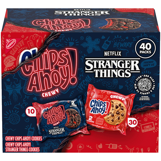CHIPS AHOY! Chewy and Stranger Things Cookies, Limited Edition Soft Cookies Variety Pack, 40 2-Count Snack Packs (30 CHIPS AHOY! Chewy, 10 Stranger Things)