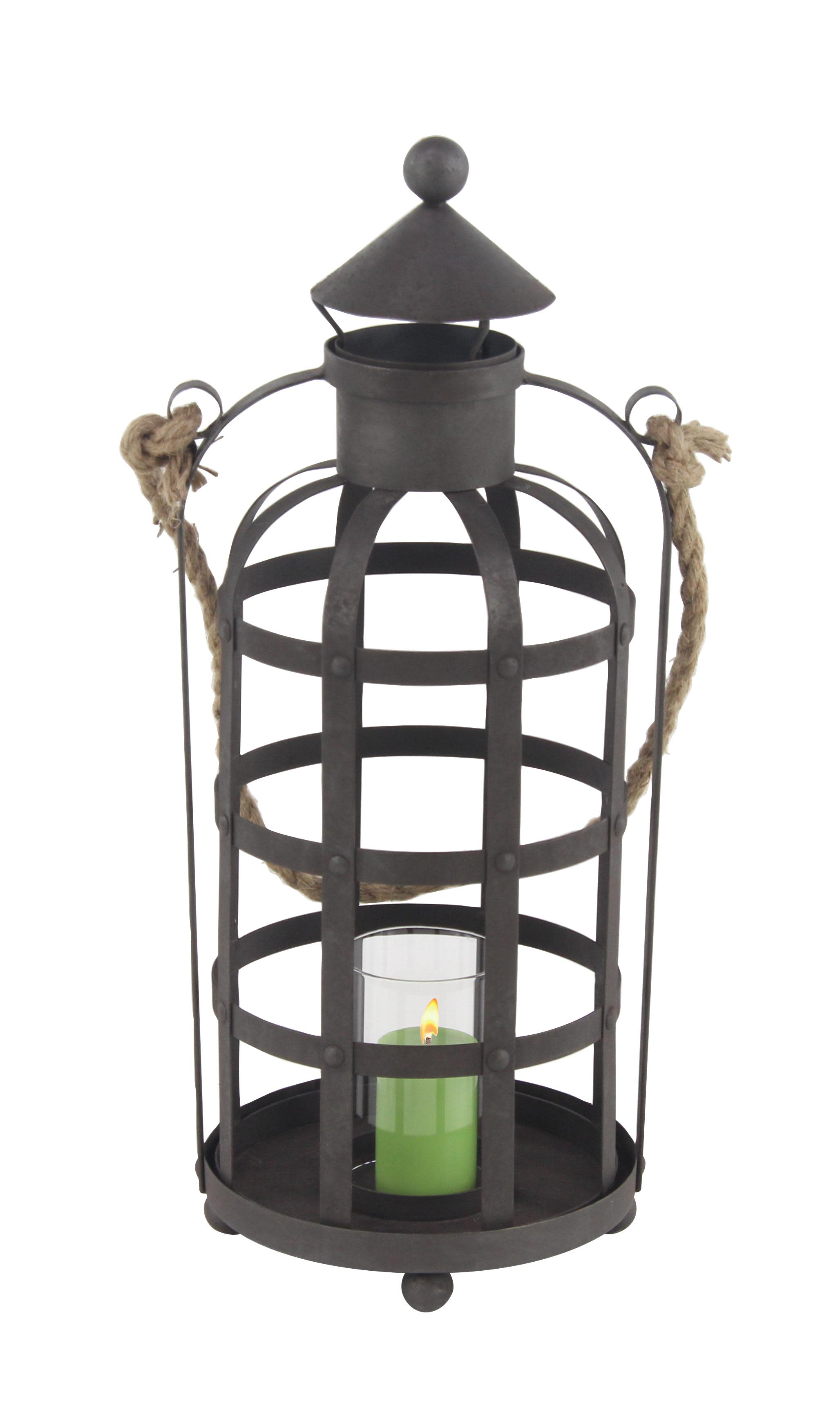 Black Metal  Candle Lantern, 8" x 8" x 21"