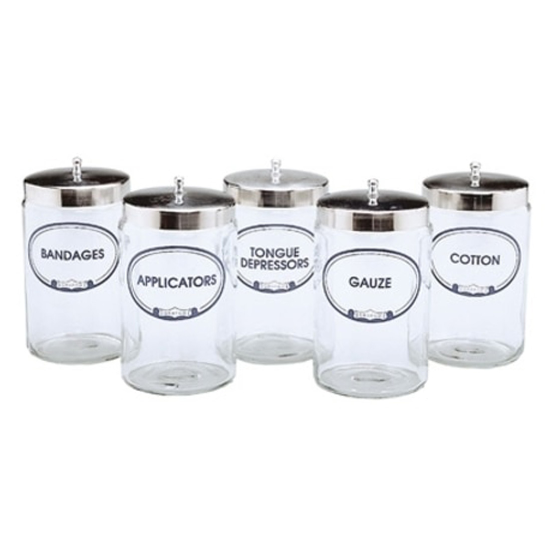 Labeled Sundry Jars with Lids, 7"H x 4.25"D, Set of Five - 5/Case