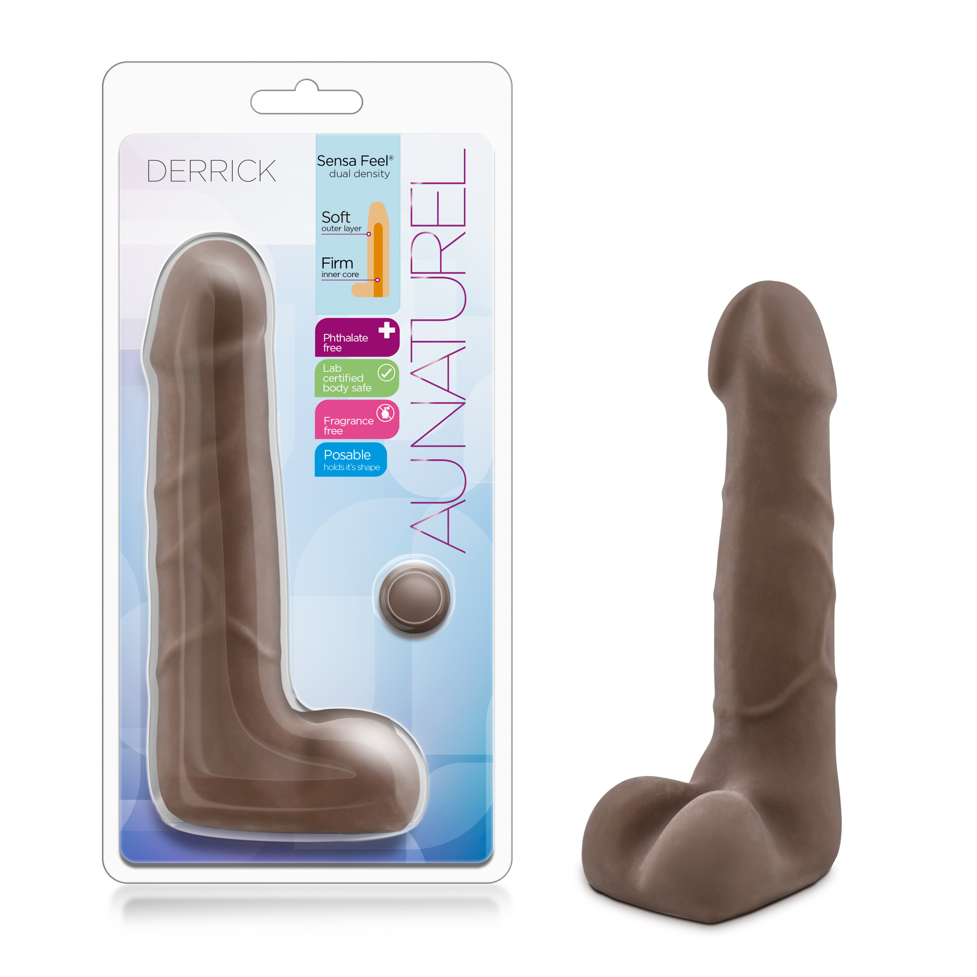 Blush Au Naturel Derrick Realistic Chocolate 7-Inch Long Dildo With Balls