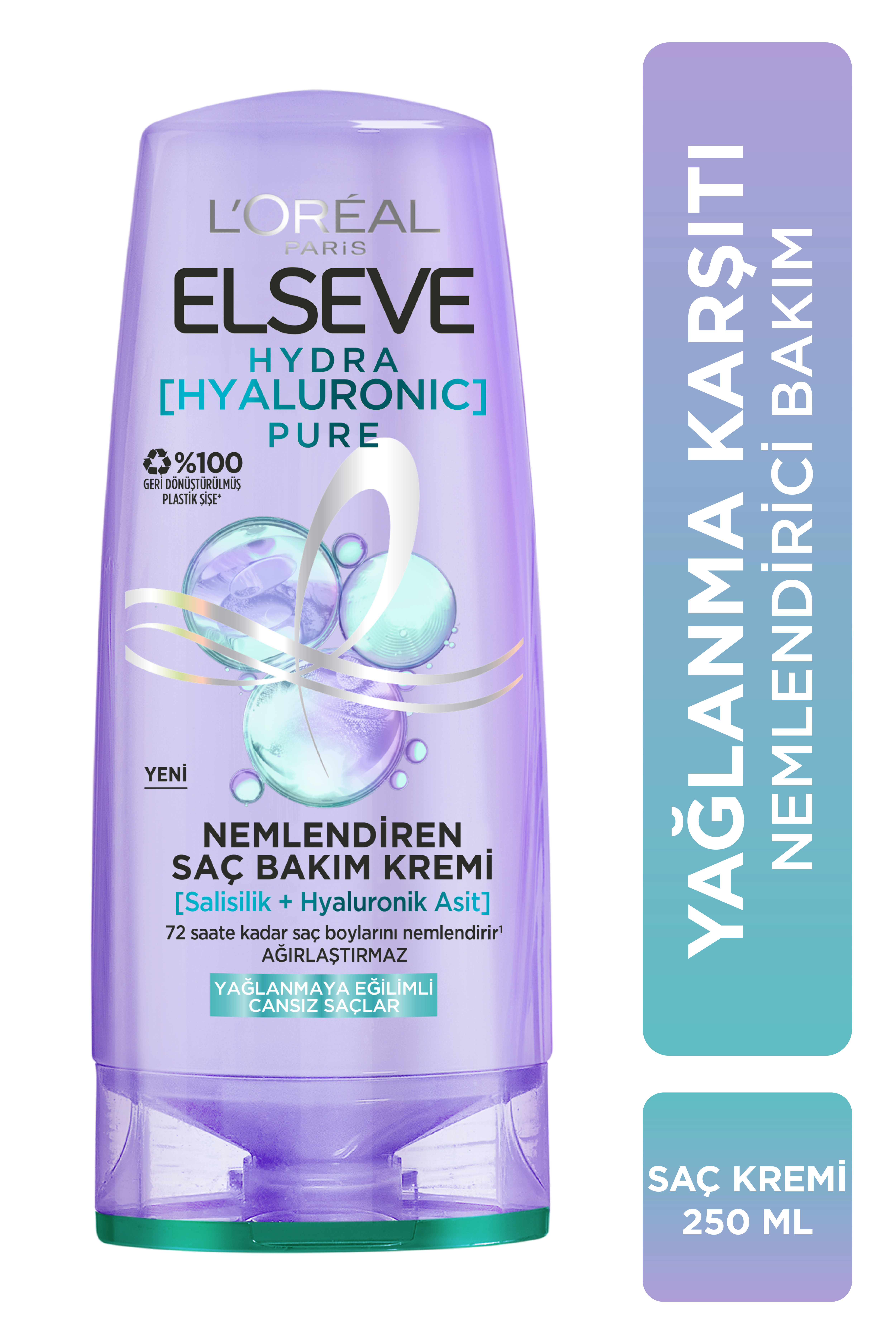 l'oréal paris elseve hydra [hyaluronic] pure salisilik asit içeren yağlanma karşıtı nemlendirici saç kremi 250ml