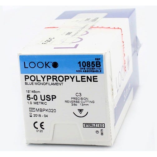 Polypropylene Blue Monofilament Sutures, 5-0, C-3, Precision Reverse Cutting, 18" - 12/Box