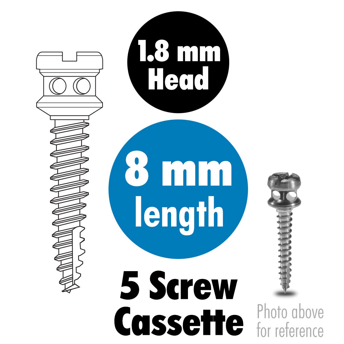 ACE Orthodontic Bone Screws 1.8mm x 8mm, sterile, titanium, 5/Pkg