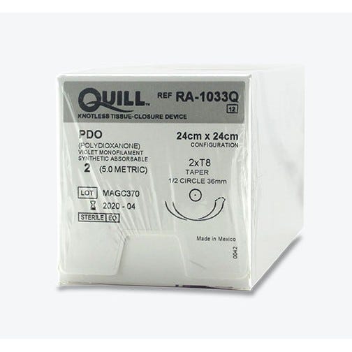 Quill™ PDO  Violet Monofilament Sutures, 2, 36mm 1/2 Circle, Taper Point, 24cm x 24cm Barb Configuration -12/Box