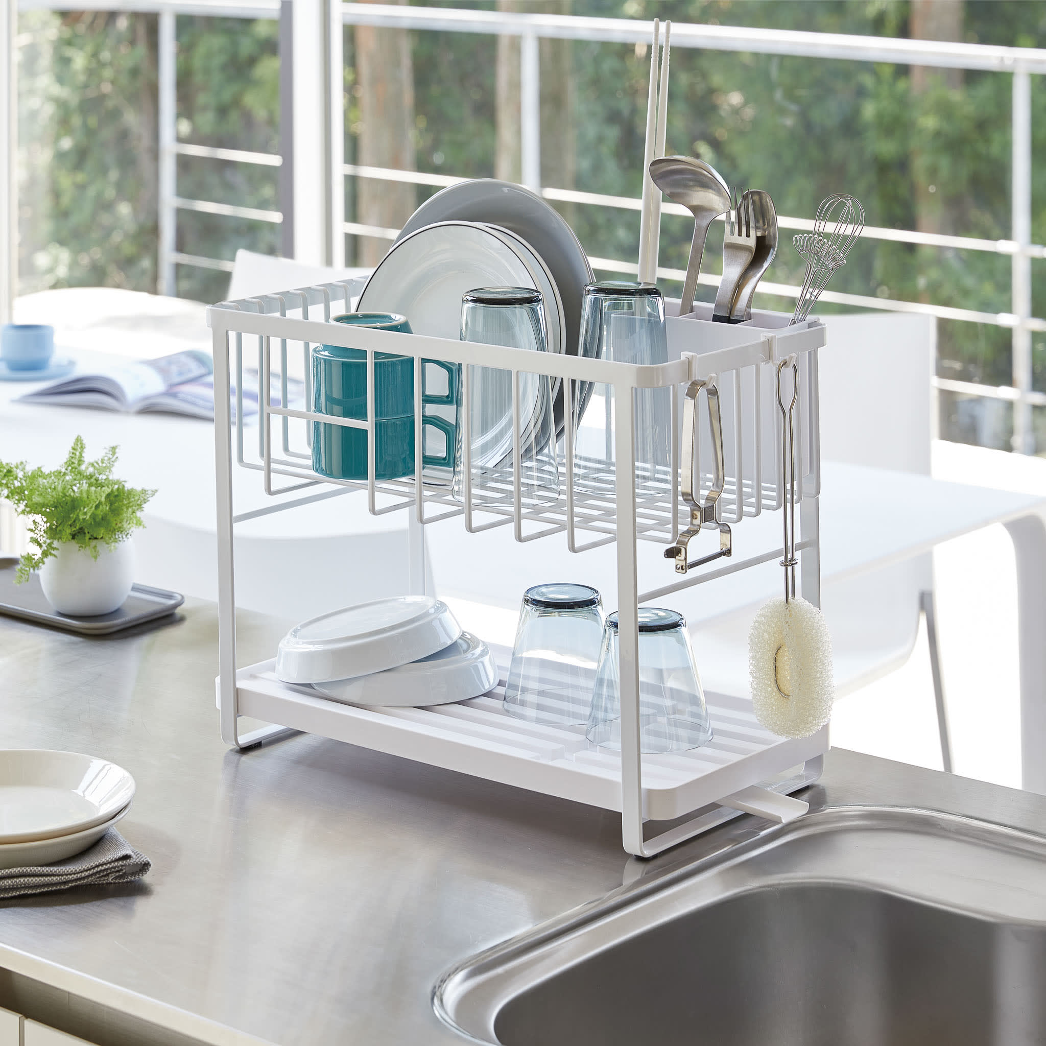 2-Tiered Drainer Rack : Double Drip Tray