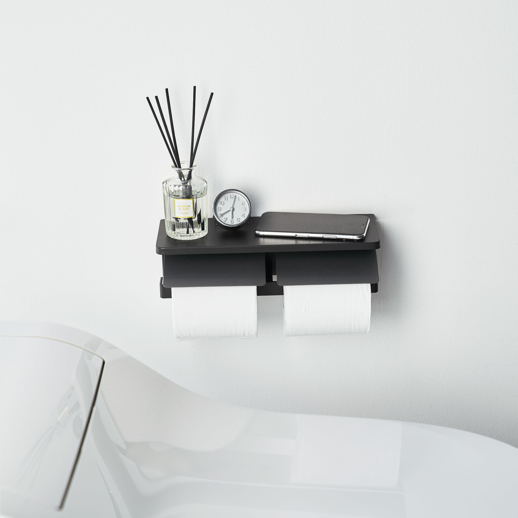 Wall-Mounted Double Toilet Paper Holder : Modern Steel Design