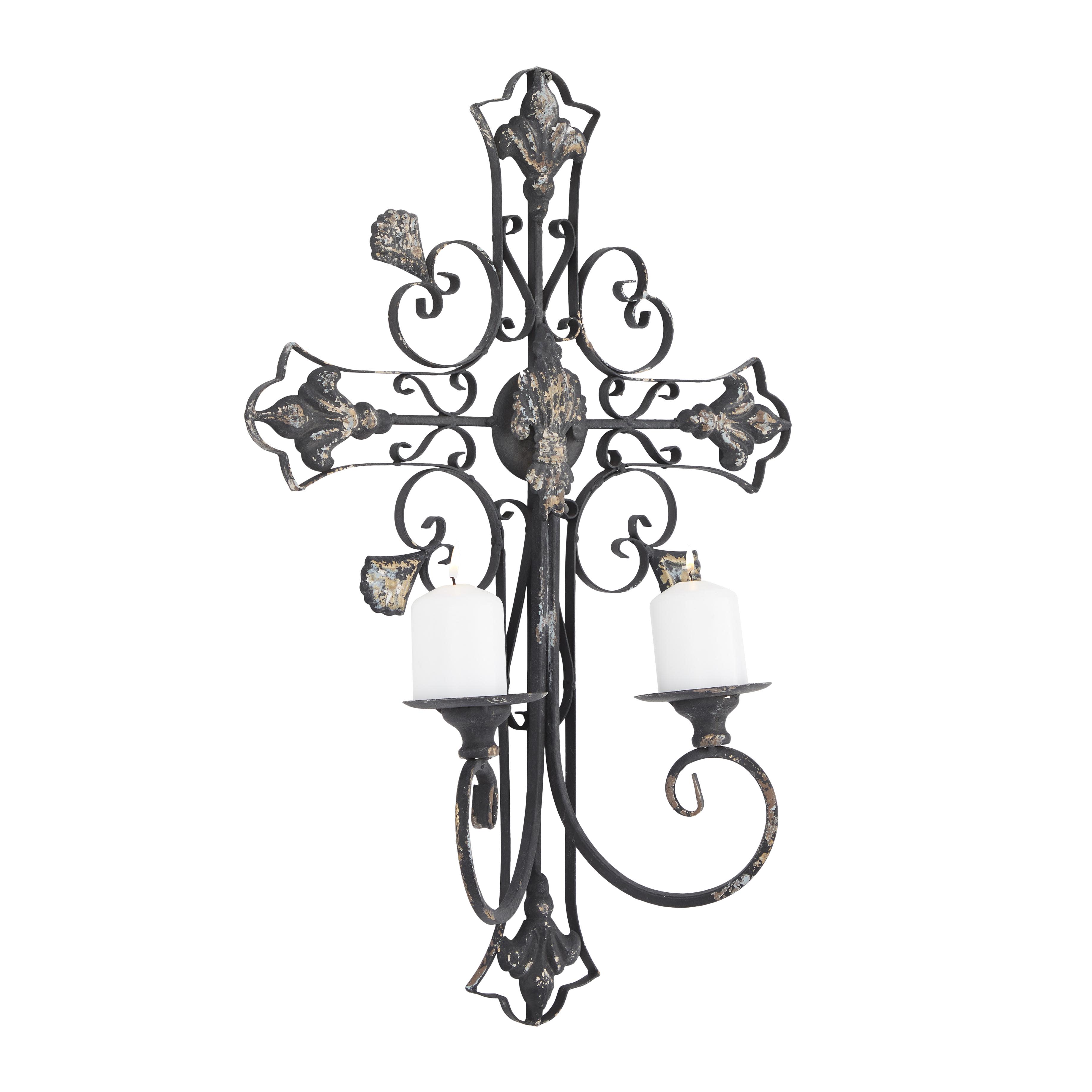 Black Metal Biblical Cross Wall Decor, 16" x 6" x 24"