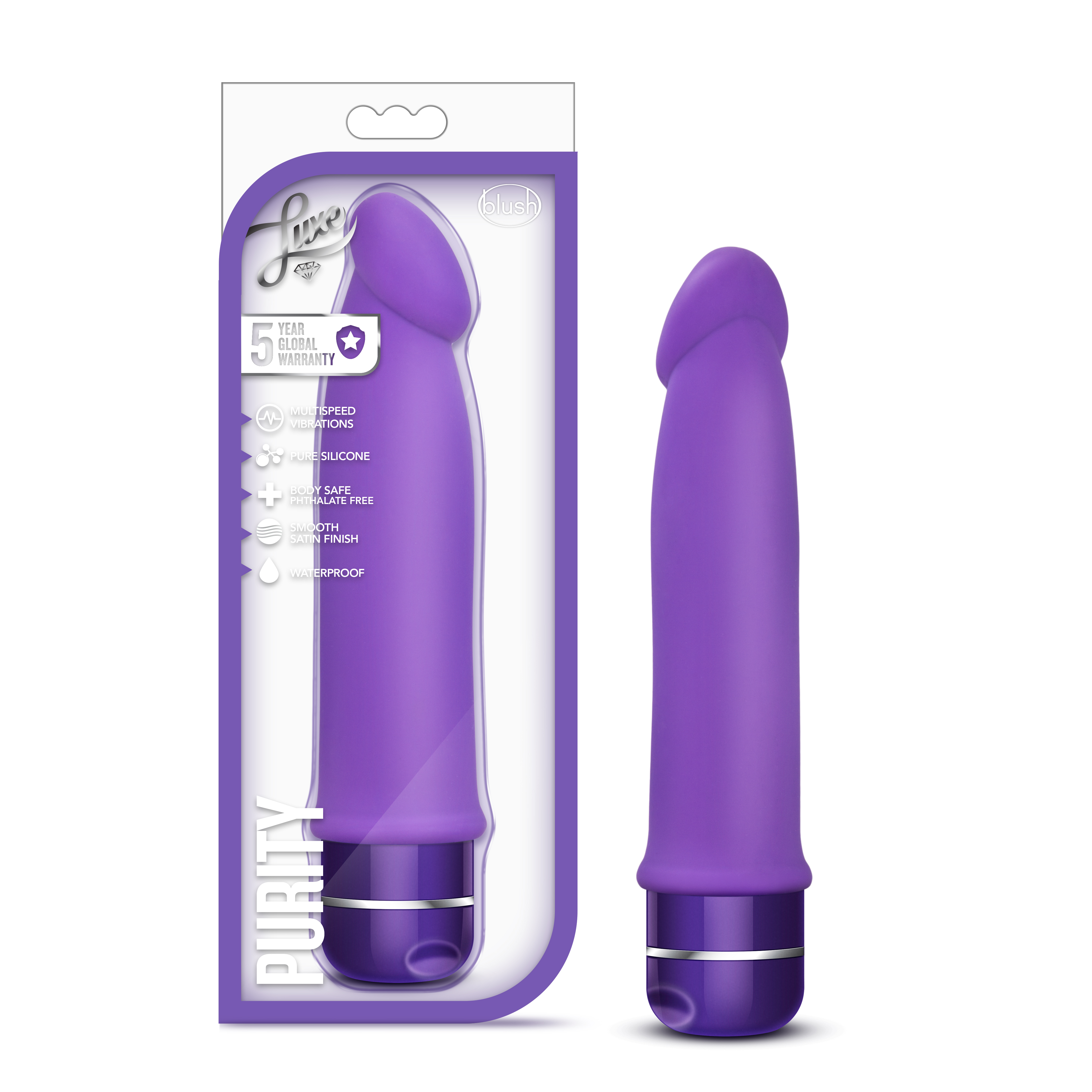 Blush Luxe Purity Purple 7.5-Inch Long Vibrating Dildo