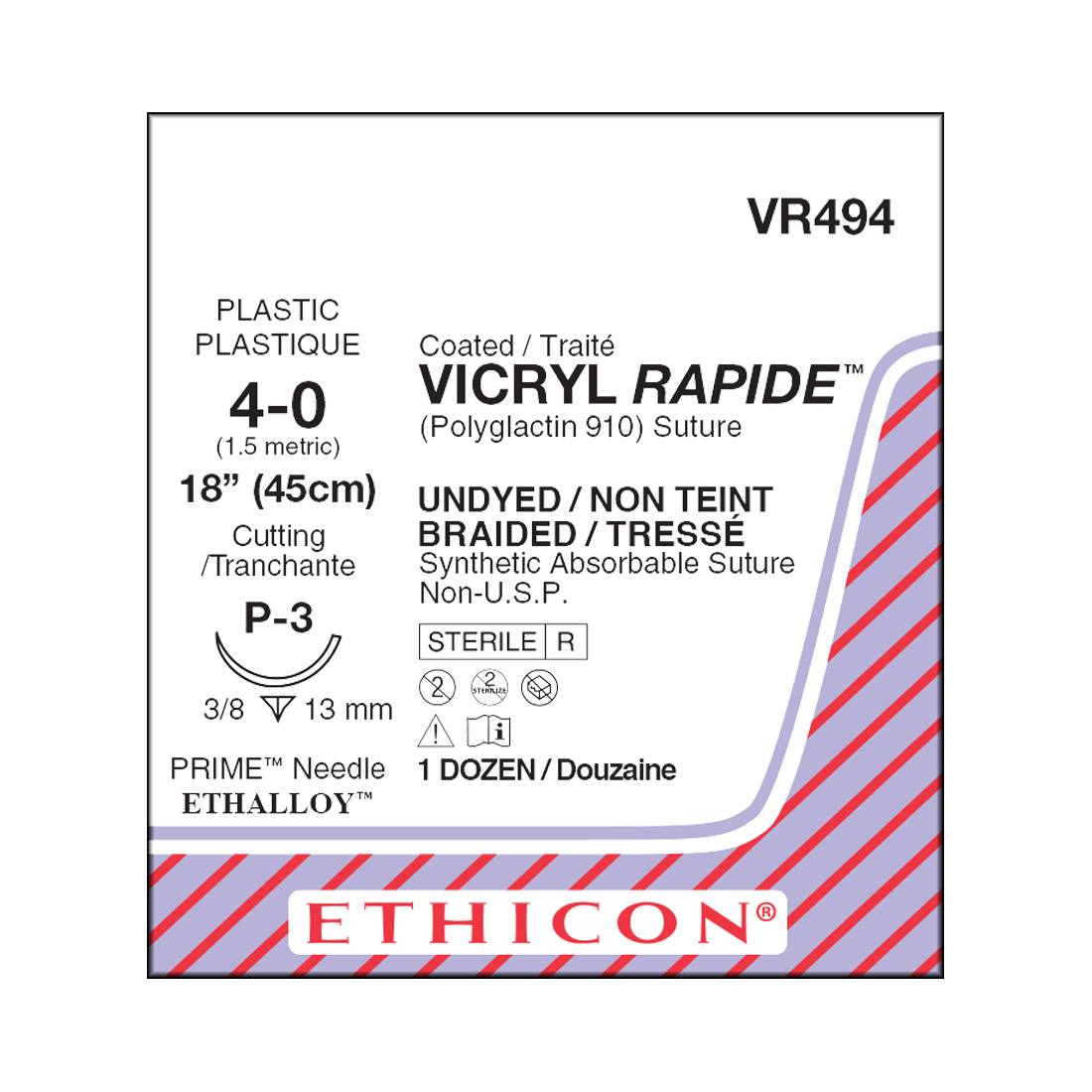VICRYL RAPIDE™ Undyed Braided & Coated Sutures, 4-0, P-3, Precision Point-Reverse Cutting, 18" - 12/Box