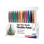 Pentel Arts Sign Pen Brush Tip Assorted Ink Colors 12-Pack in Plastic Box