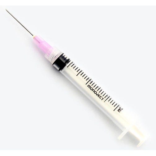 Monoject™ 3 cc Syringe w/21ga x 1" Needle, Soft Pack - 100/Box