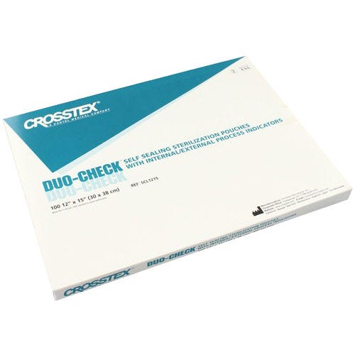 Duo-Check® Sterilization Pouches, Self-Sealing  12" x 15" Blue Tinted Film- 100/Box