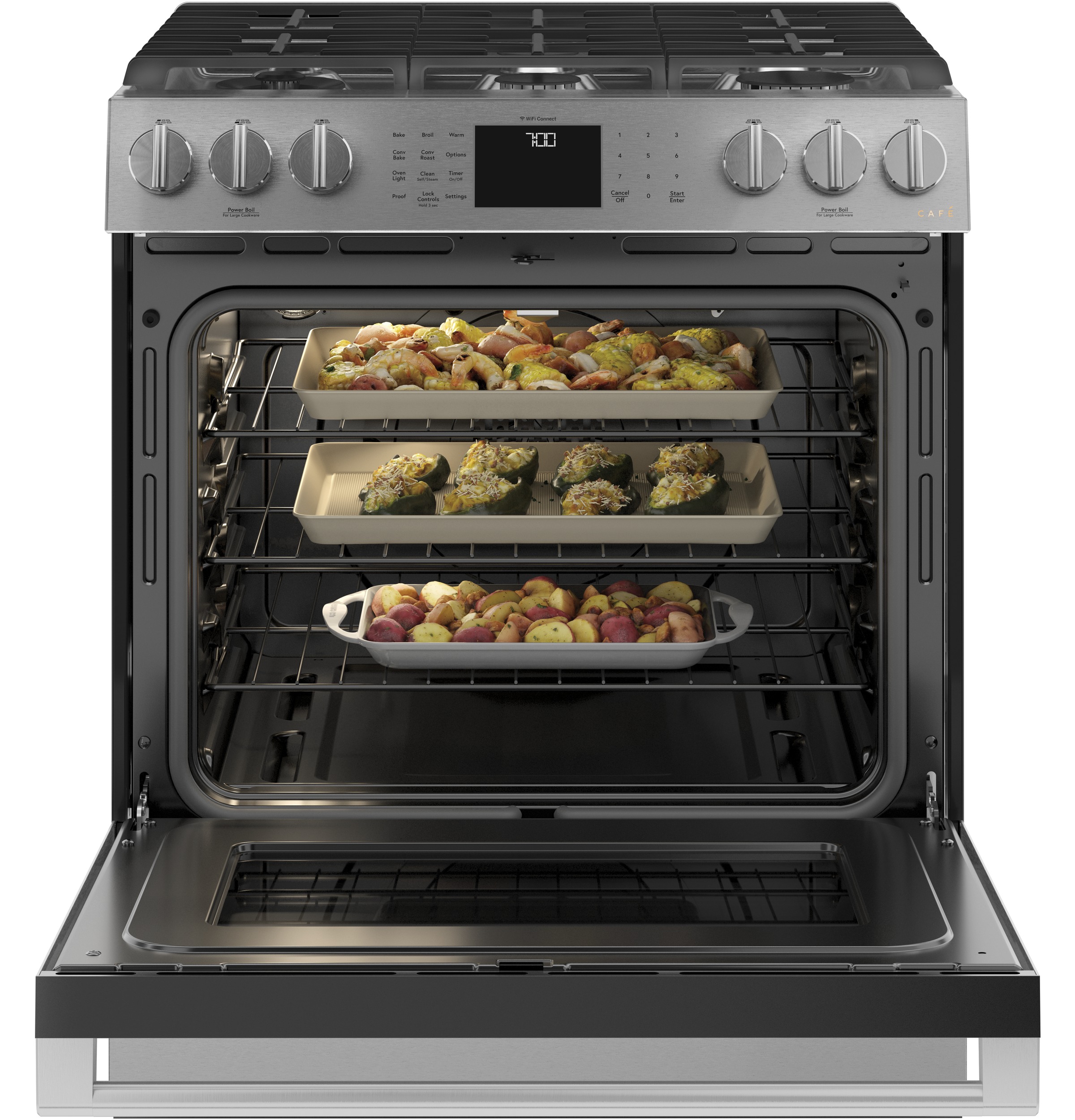 30" S/I — Gas RG — 6 Burners — Slf Cln w/ Stm Cln Opt — Cast Iron Griddle — Sgl Oven w/ Storage Drwr — True European Conv — ADA Compliant — Connectable via built-in WiFi view 6