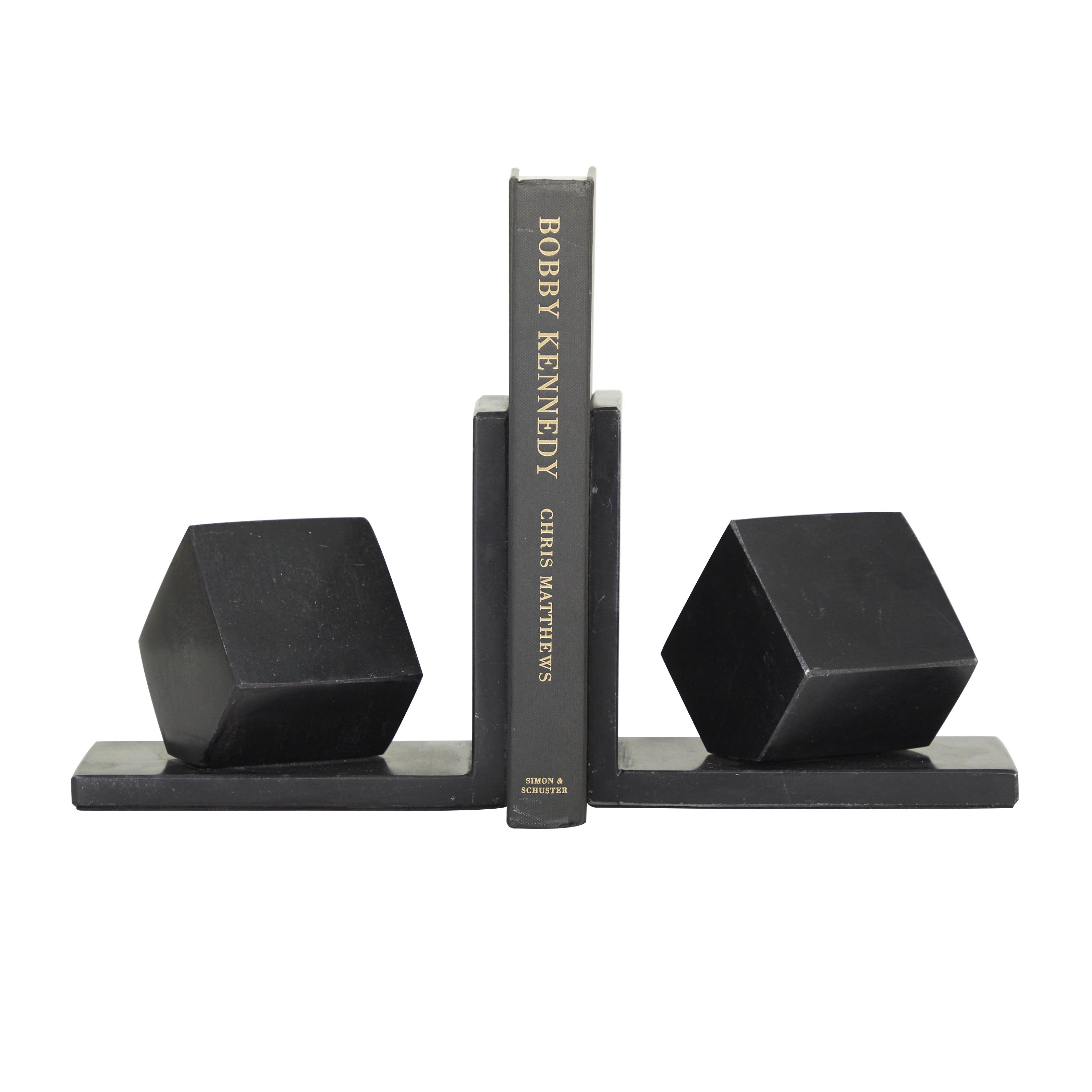 CosmoLiving by Cosmopolitan Black Marble  Orb 10 lbs Decorative Bookends, Set of 2 6"W, 6"H