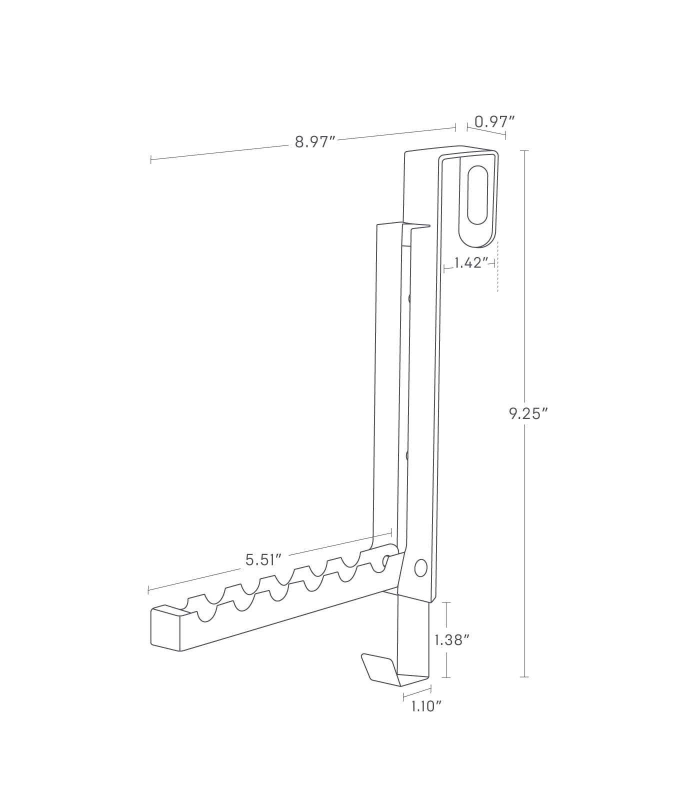 Dimension image for Over-the-Door Hook with total height of 9.25