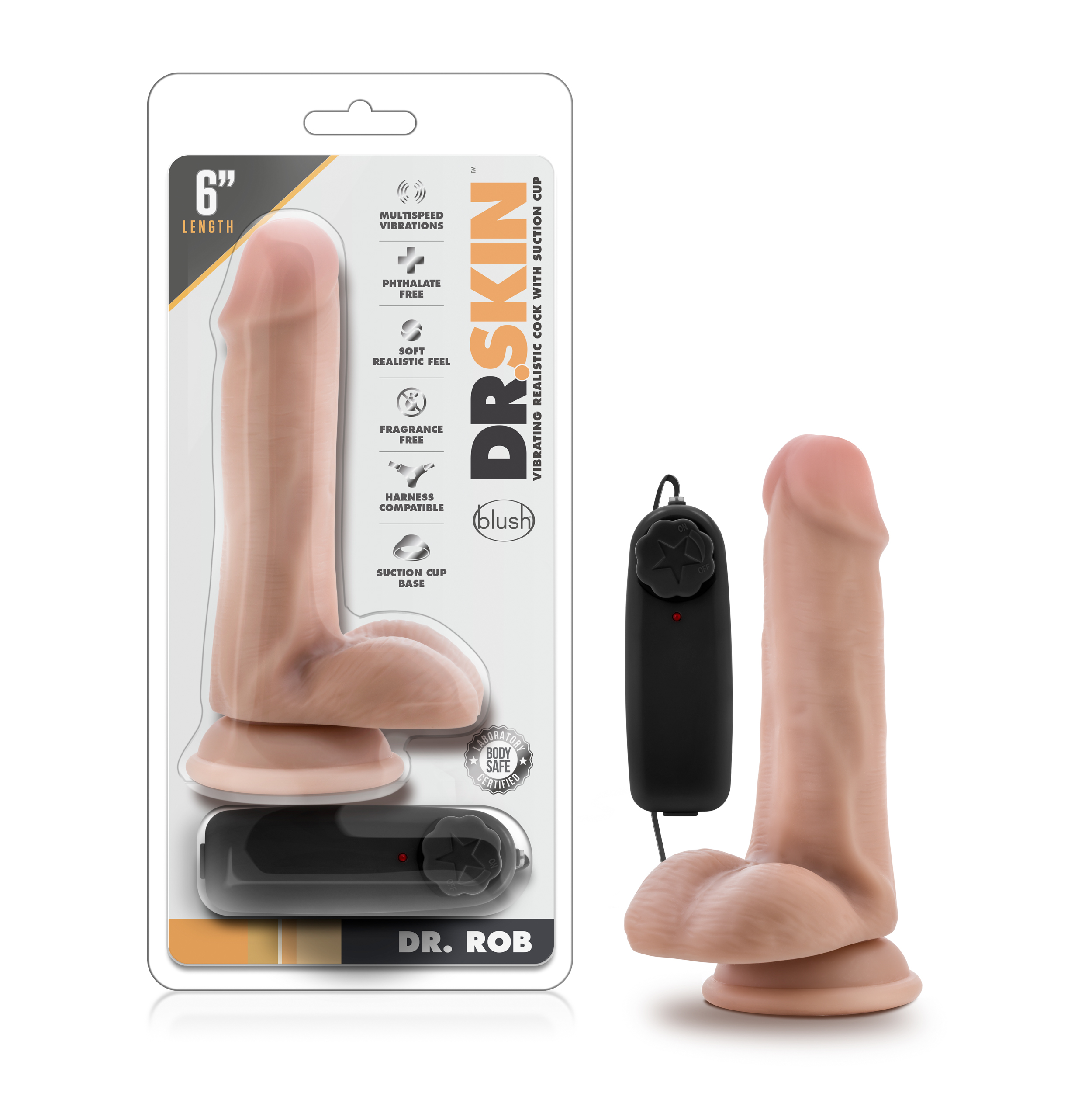 Blush Dr. Skin Dr. Rob Realistic Vanilla 6.5-Inch Long Remote Control Vibrating Dildo With Suction Cup Base