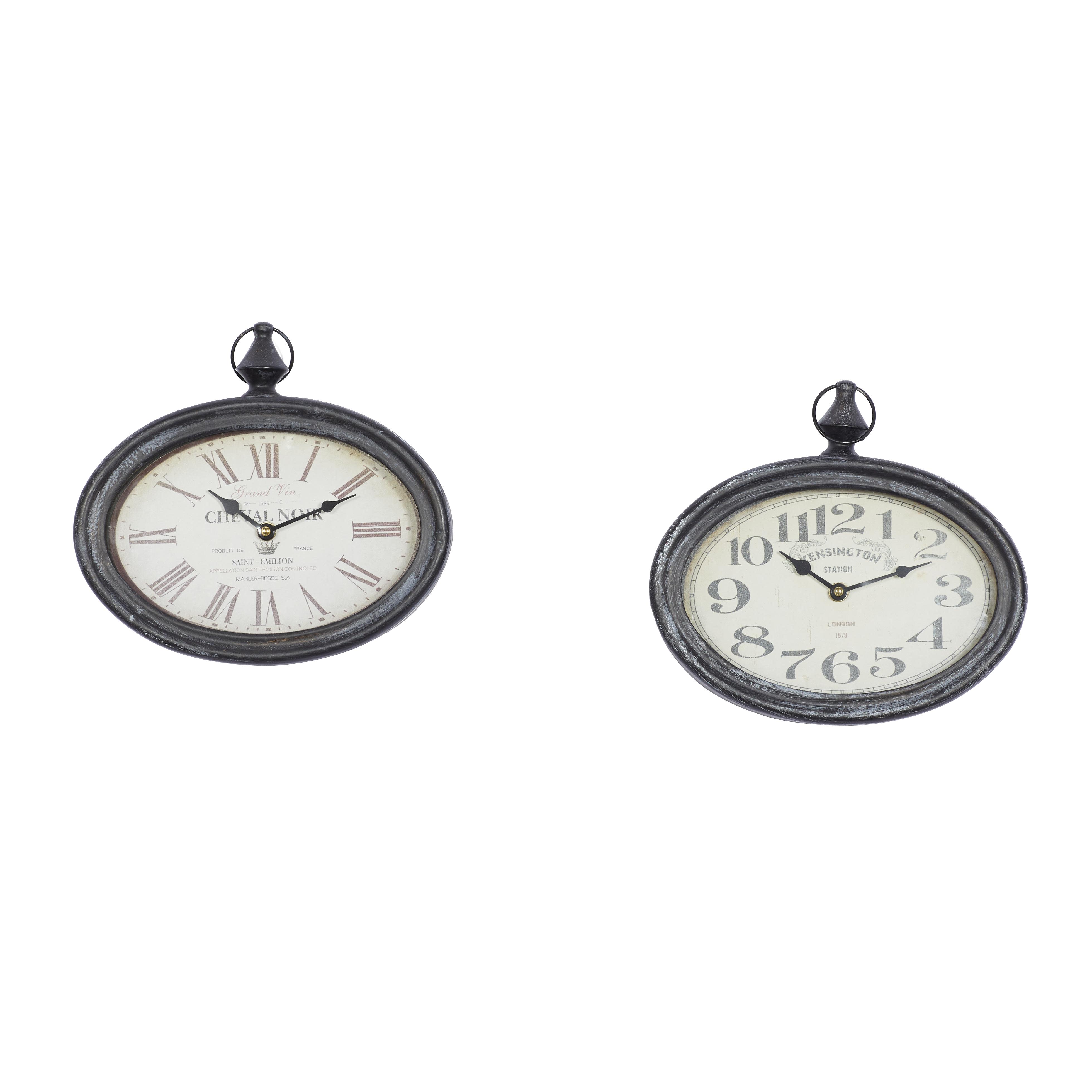 Cream Metal  Pocket Watch Style Decorative Wall Clock, 2 Assorted 12"H, 11"W