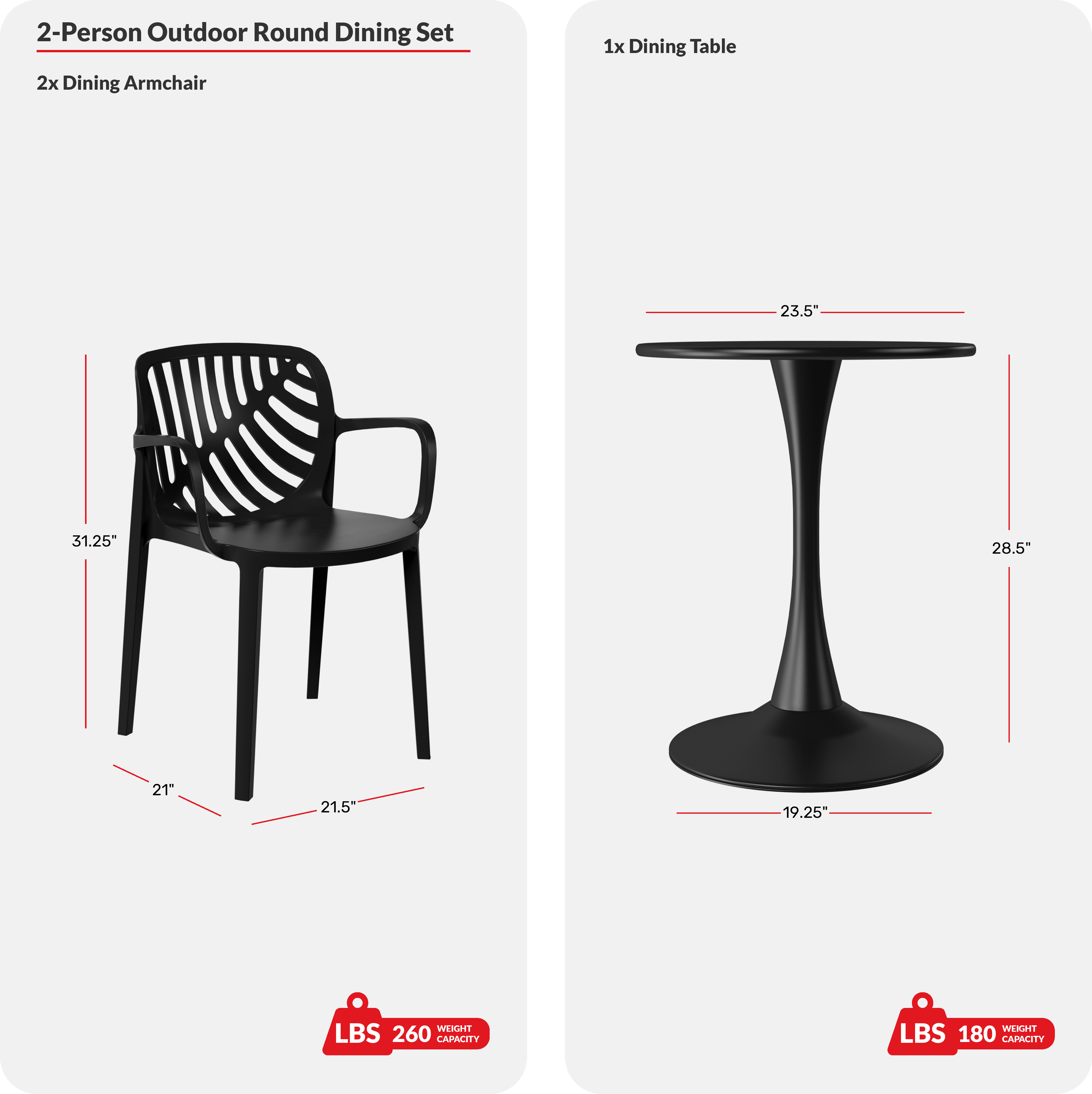 3-Piece Outdoor Indoor Metal Patio Dining Table Set With Stackable Patio Chairs COS Spec Image