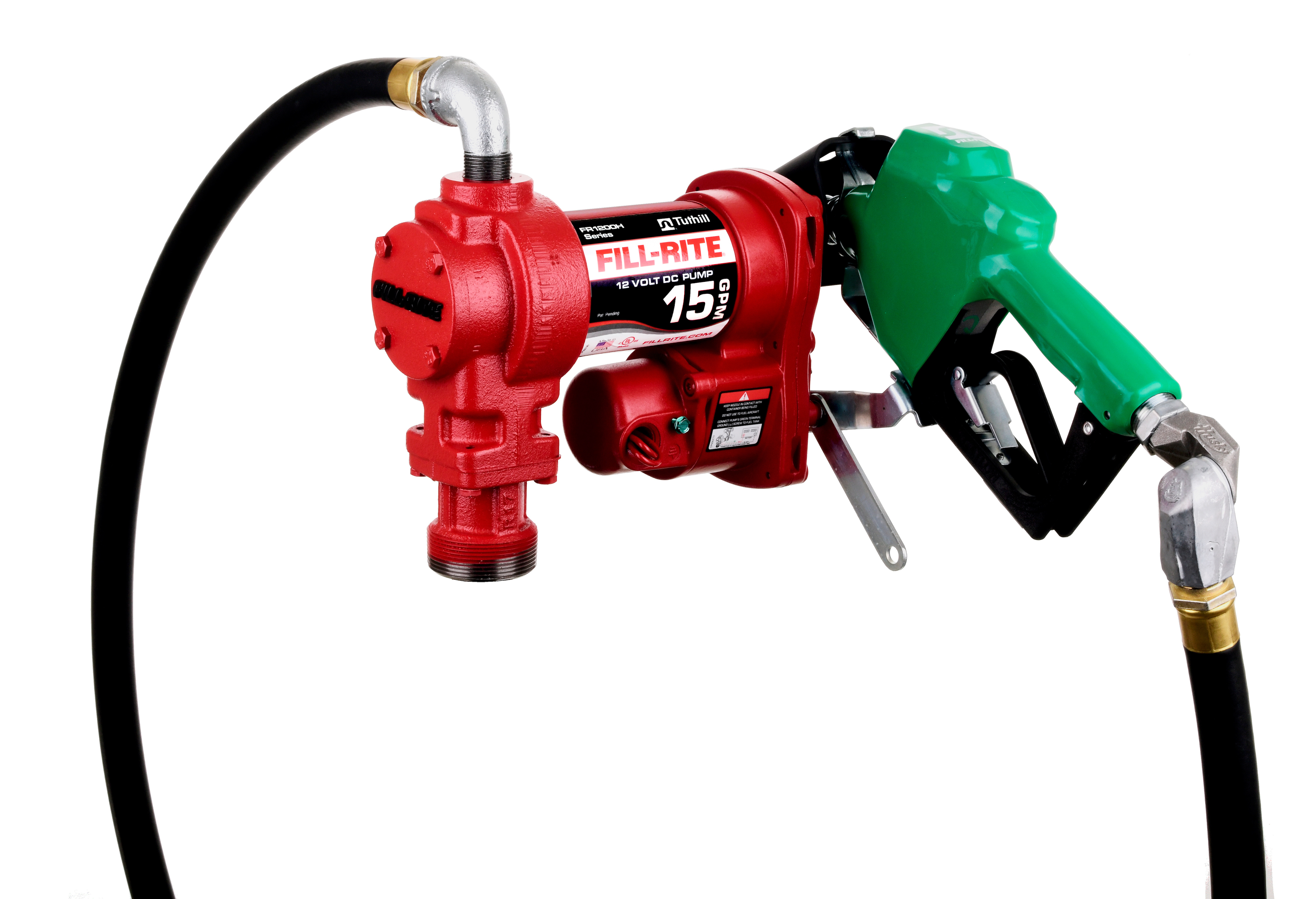 Fill-Rite FR1220HDSQ 12V 15 GPM Fuel Transfer Pump with Discharge Hose, Automatic Nozzle ‚Äì Green, & Swivel | Gasoline, Diesel, Kerosene, Ethanol Blends, Methanol Blends, & Biodiesel¬†