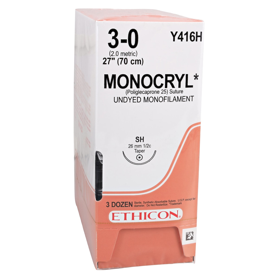 MONOCRYL® Undyed Monofilament Sutures, 3-0, SH, Taper Point, 27" - 36/Box