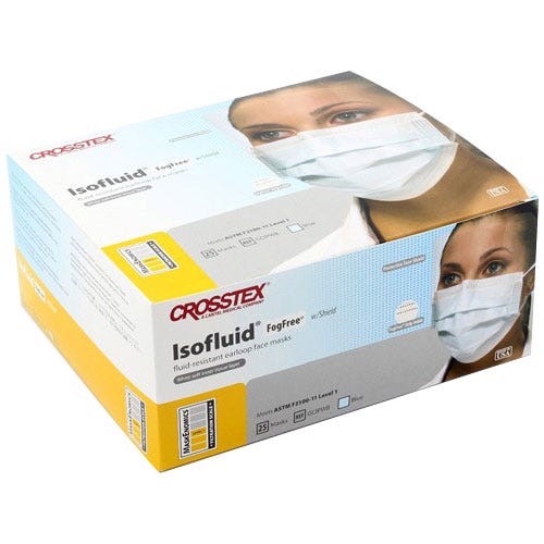 Isofluid® FogFree® Earloop Mask w/ Shield, Blue, Level 1 - 25/Box