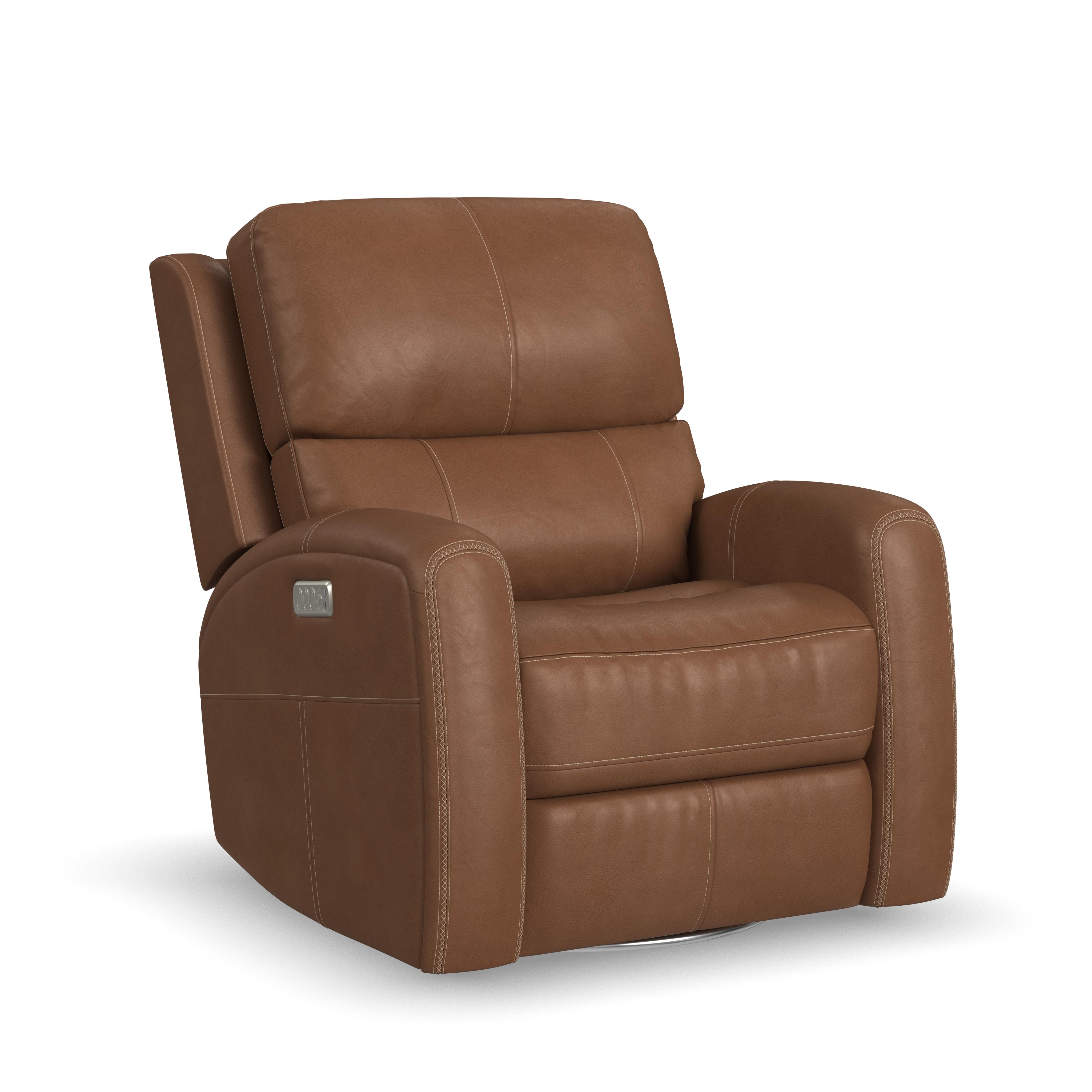 Flexsteel Linden Power Swivel Gliding Recliner with Power Headrest, Lumbar, Heat & Massage