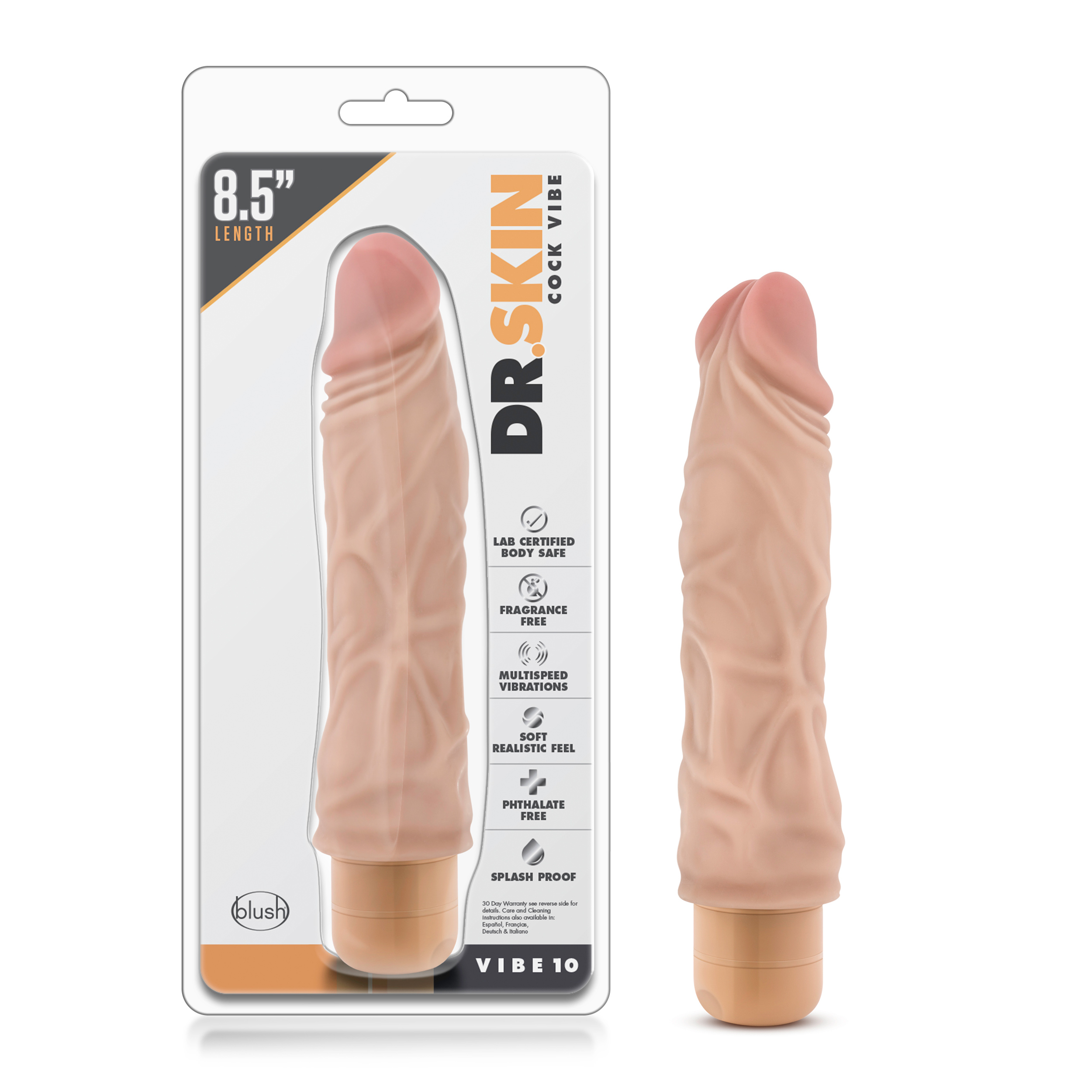 Blush Dr. Skin Cock Vibe 10 Realistic Beige 8.5-Inch Long Vibrating Dildo