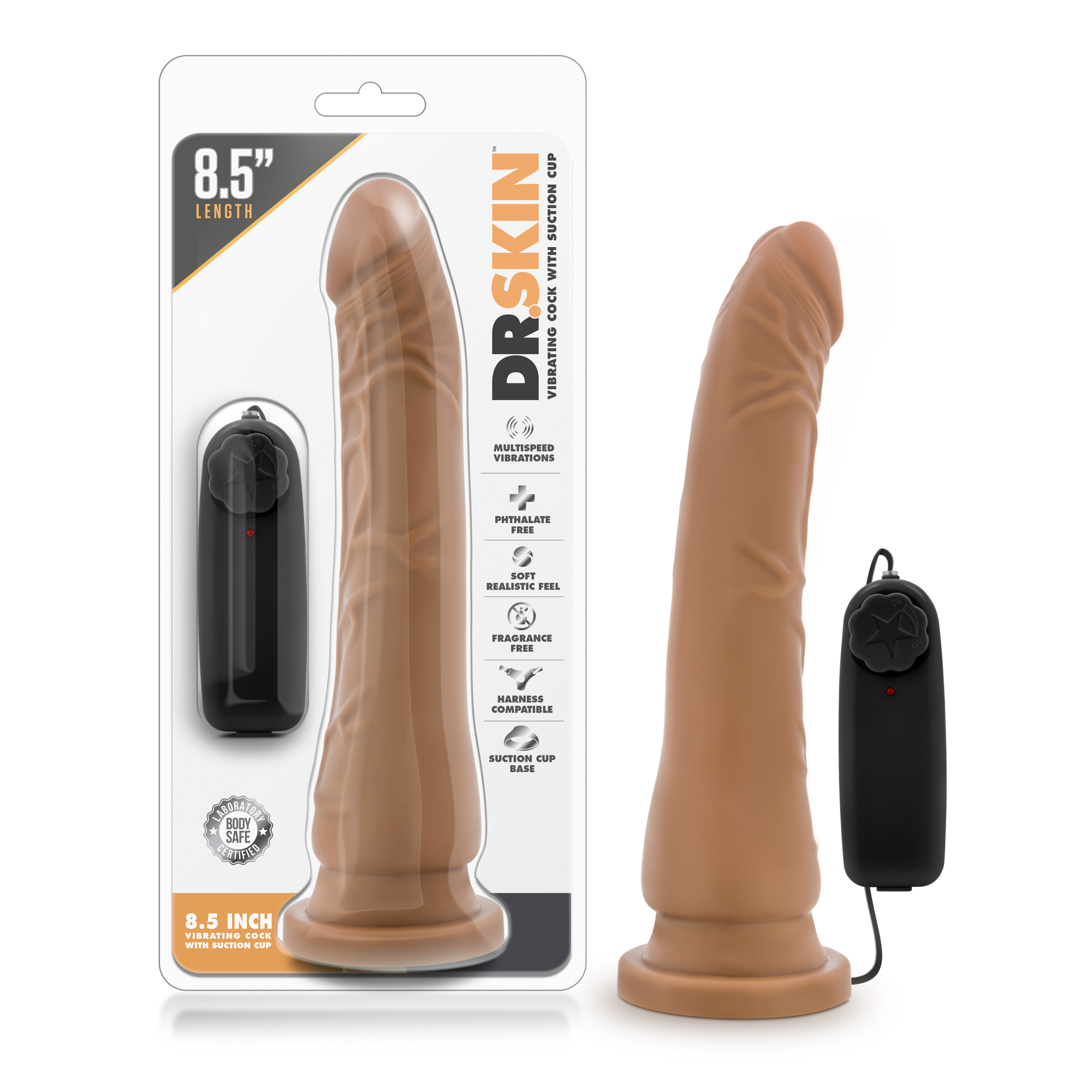 Blush Dr. Skin Realistic Curved G-Spot Mocha 8.5-Inch Long Remote Control Vibrating Dildo With Suction Cup Base