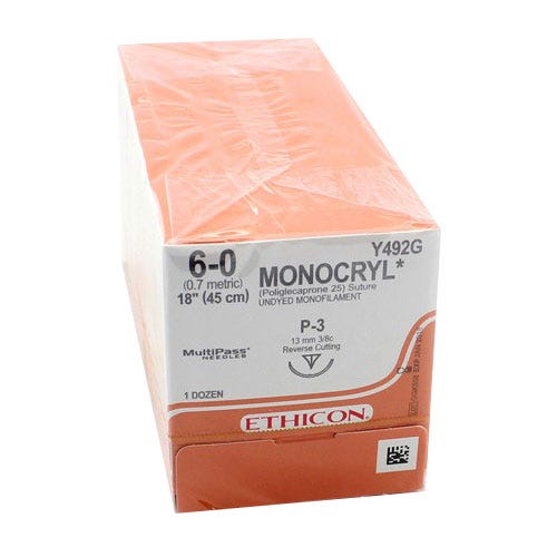 MONOCRYL® Undyed Monofilament Sutures, 6-0, P-3, Precision Point-Reverse Cutting, 18" - 12/Box