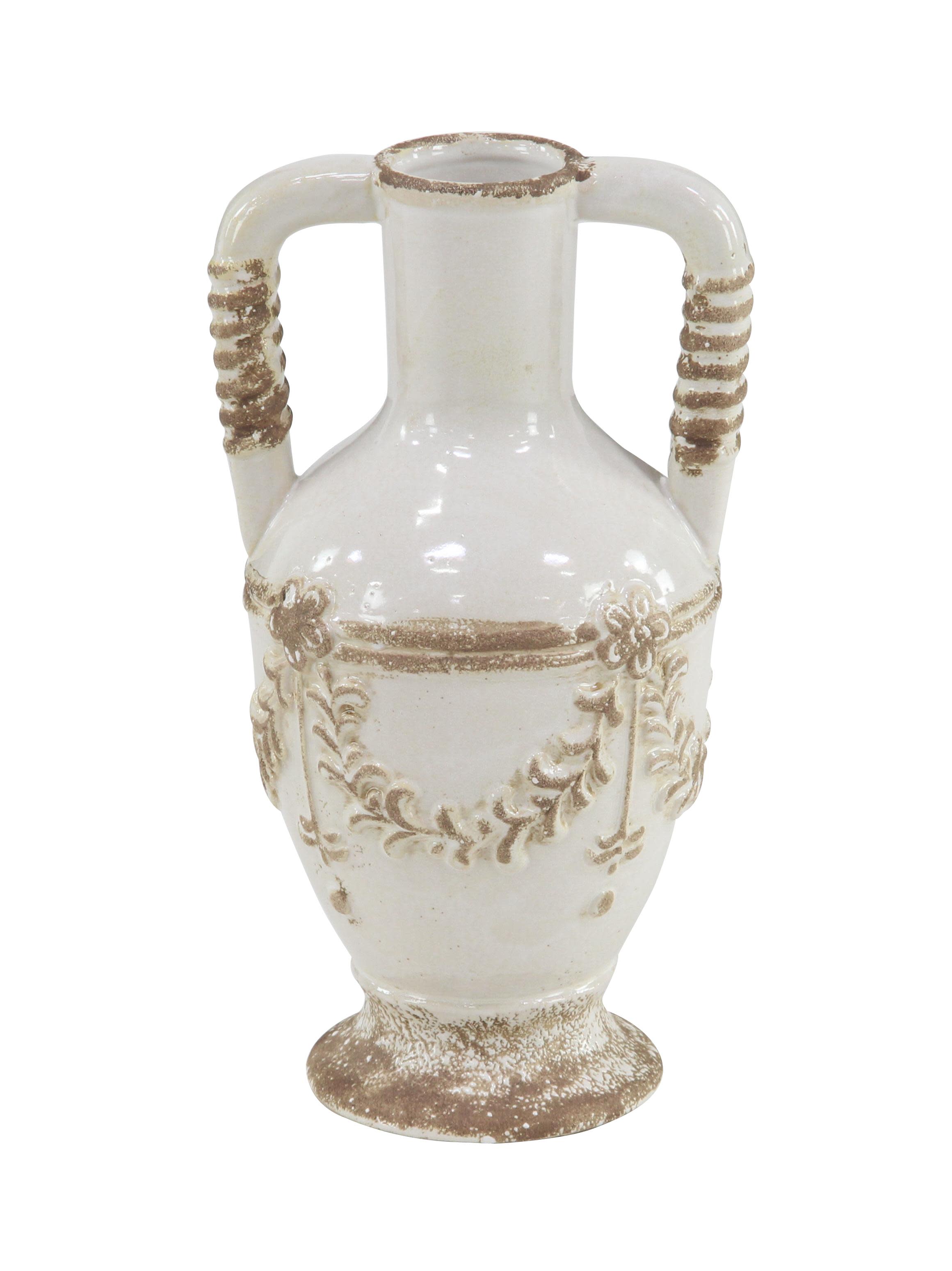 White Ceramic  Vase, 7" x 7" x 12"