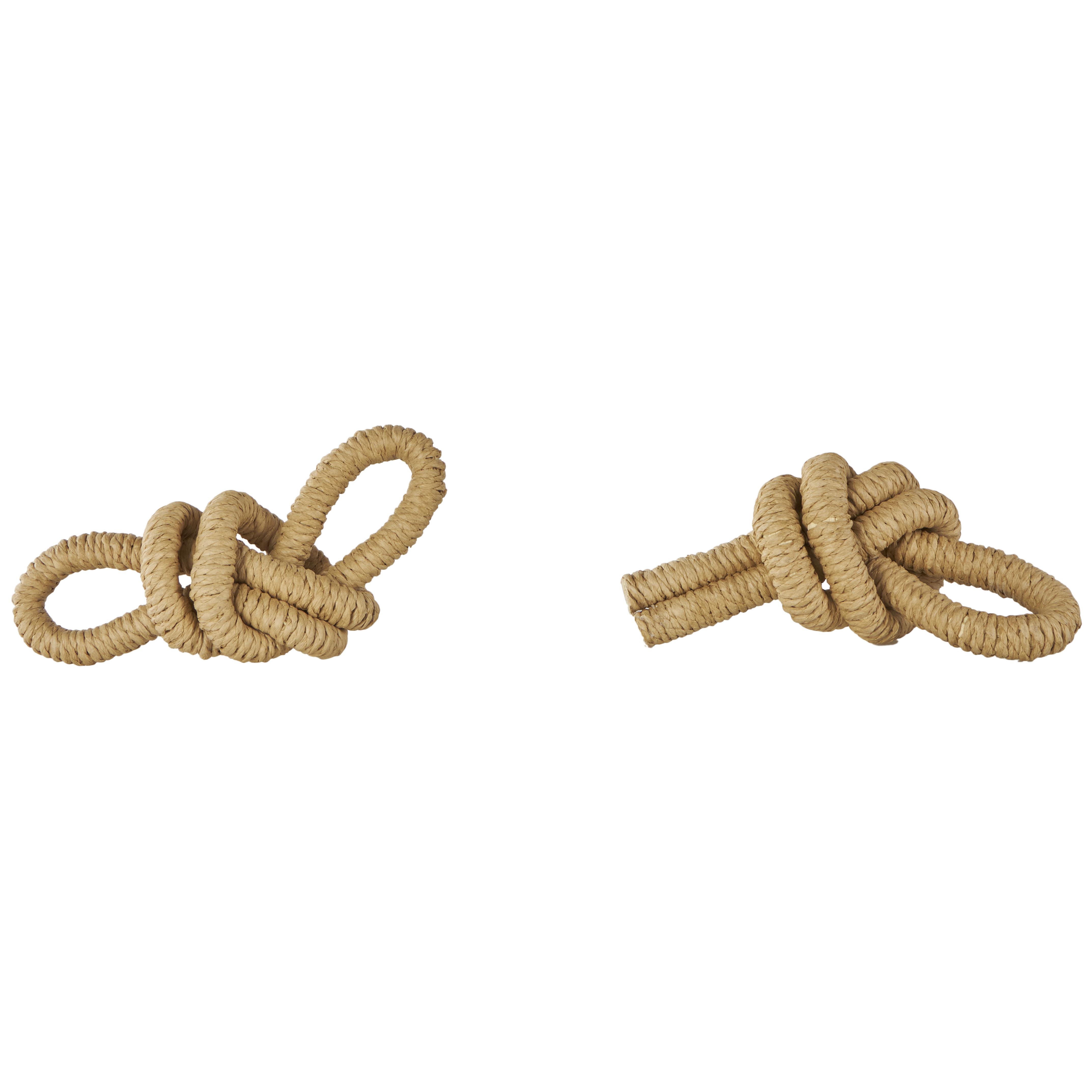 Brown Paper Knot Woven Decorative Sculpture, Set of 2 8"W, 3"H
