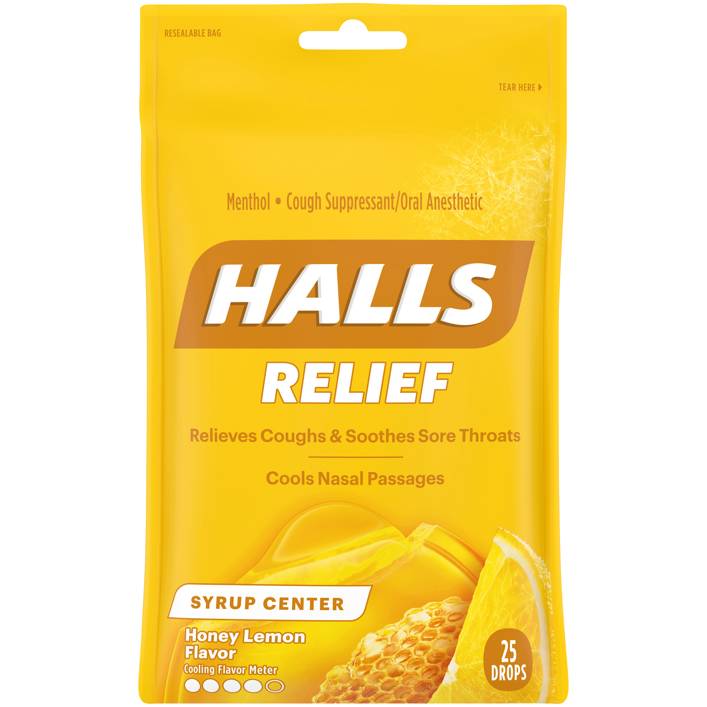 HALLS Plus Honey Lemon Flavor Cough Drops 25PCS