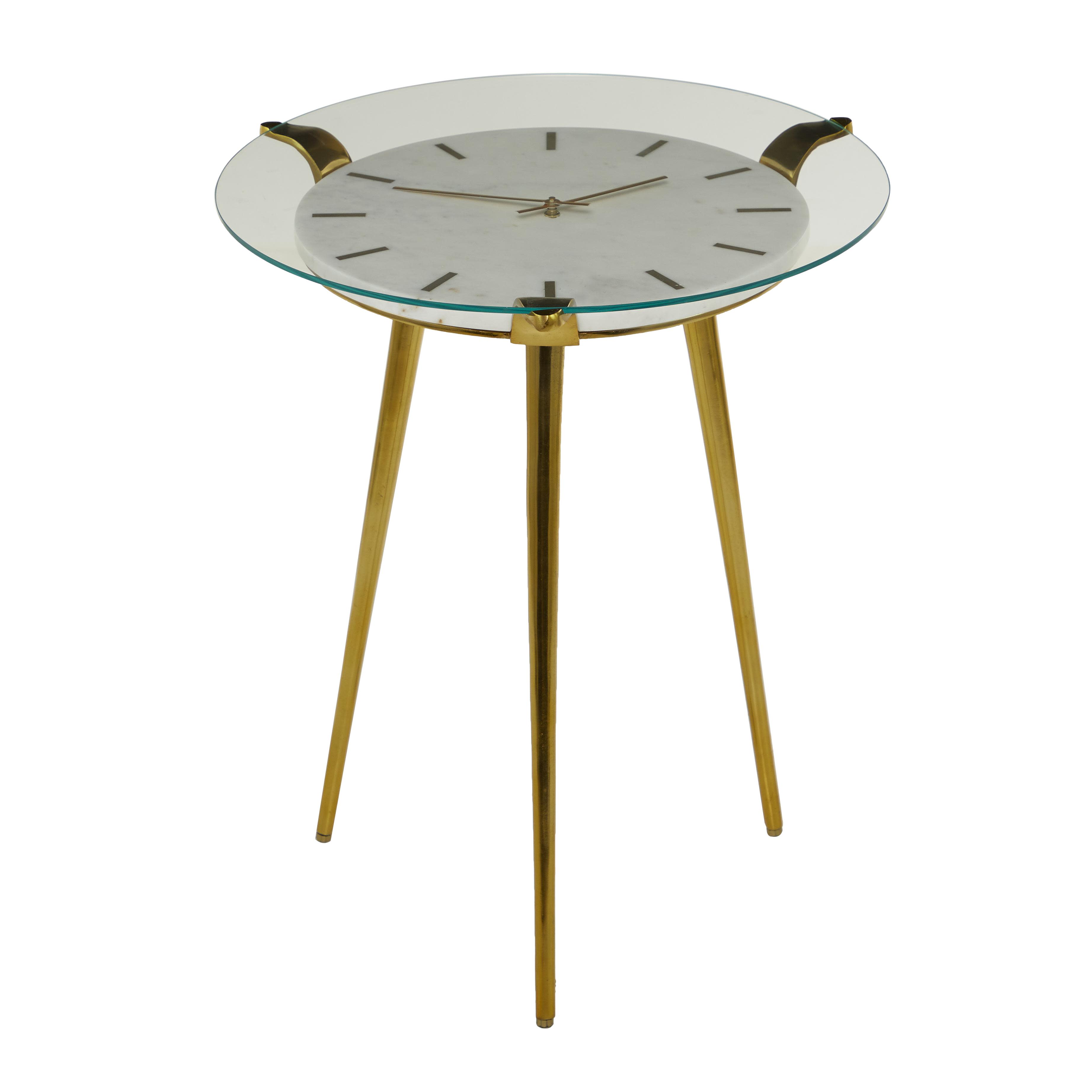 ( incomplete) White Aluminum Metal  Clock Side End Accent Table with Glass Tabletop, 19\" x 20\" x 23\"