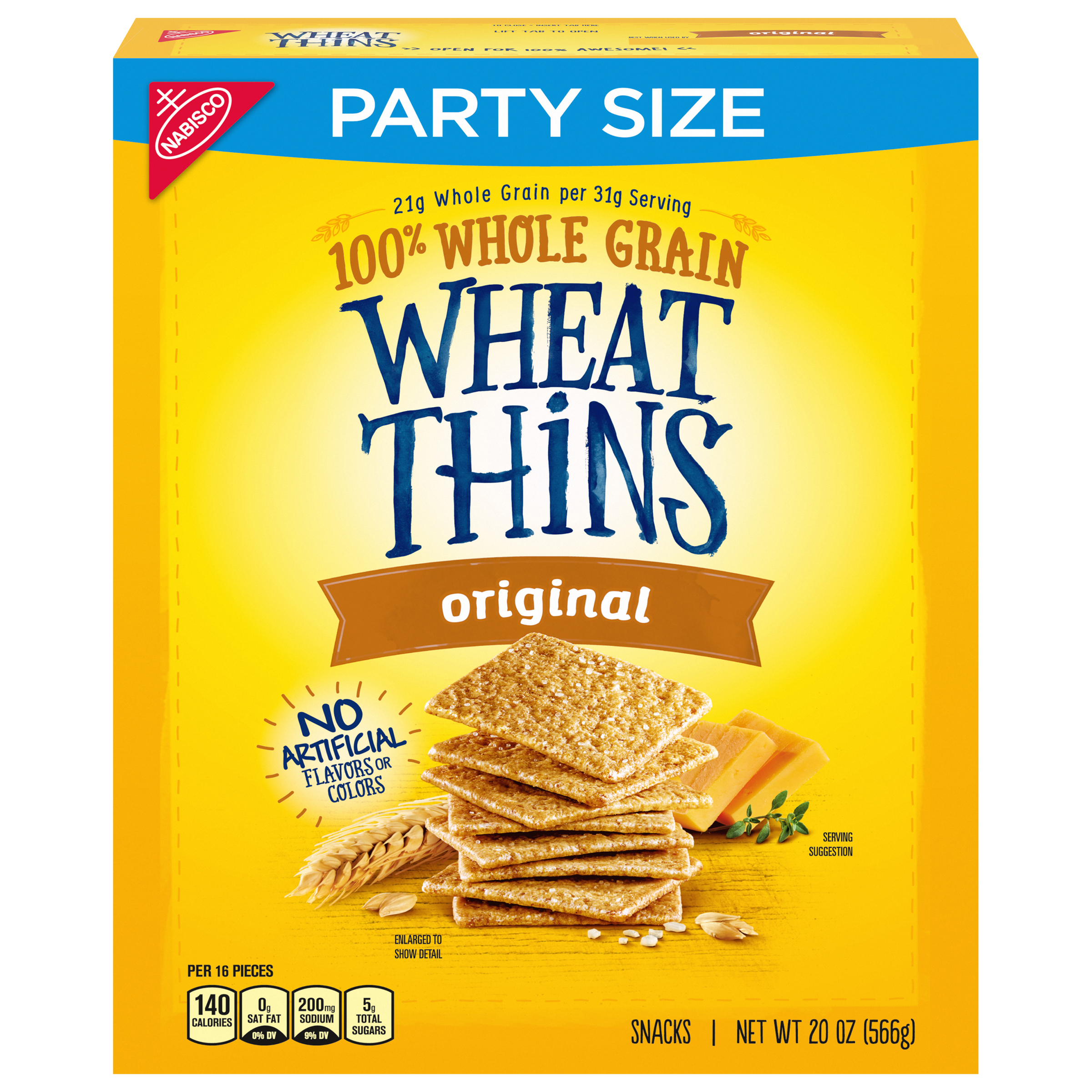 Wheat Thins Original Whole Grain Wheat Crackers, Party Size, 20 oz Box-0