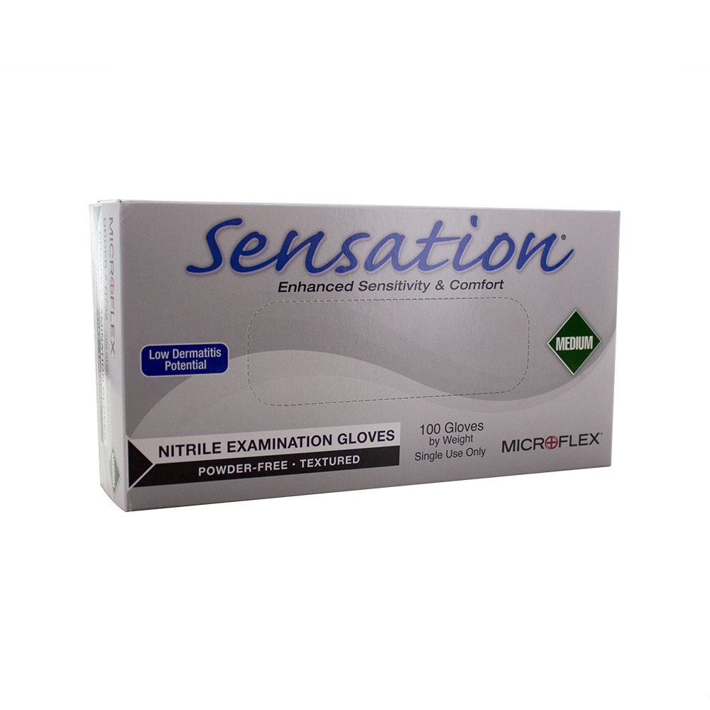 Sensation® Nitrile Examination Gloves, Medium, Powder-Free, Textured - 100/Box