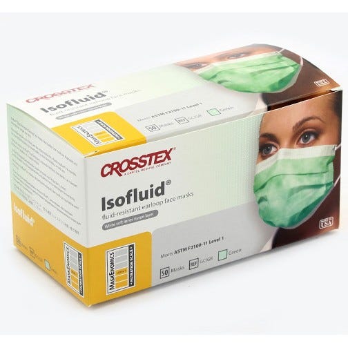 Isofluid® Mask Earloop, Green, Level 1 - 50/Box