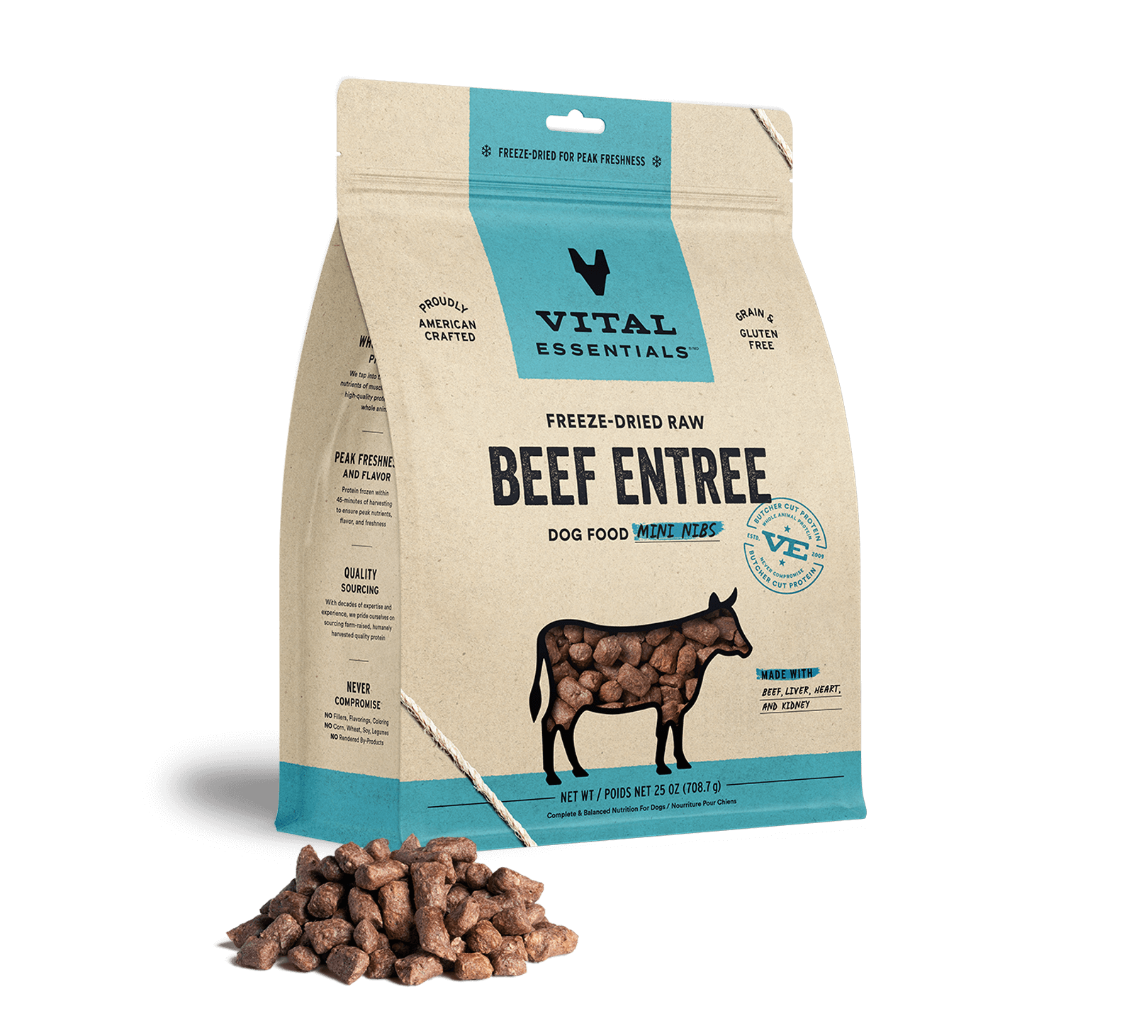 Vital Essentials Freeze-Dried Raw Beef Entree Dog Food Mini Nibs, 25 oz - Treats