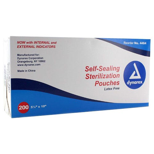 Sterilization Pouches, Self-Sealing, 5.25" x 10" - 200/Box