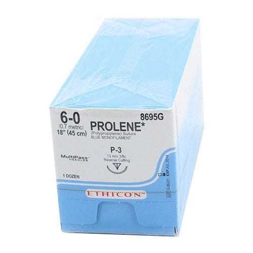 PROLENE® Polypropylene Blue Monofilament Sutures, 6-0, P-3, Precision Point-Reverse Cutting, 18" - 12/Box