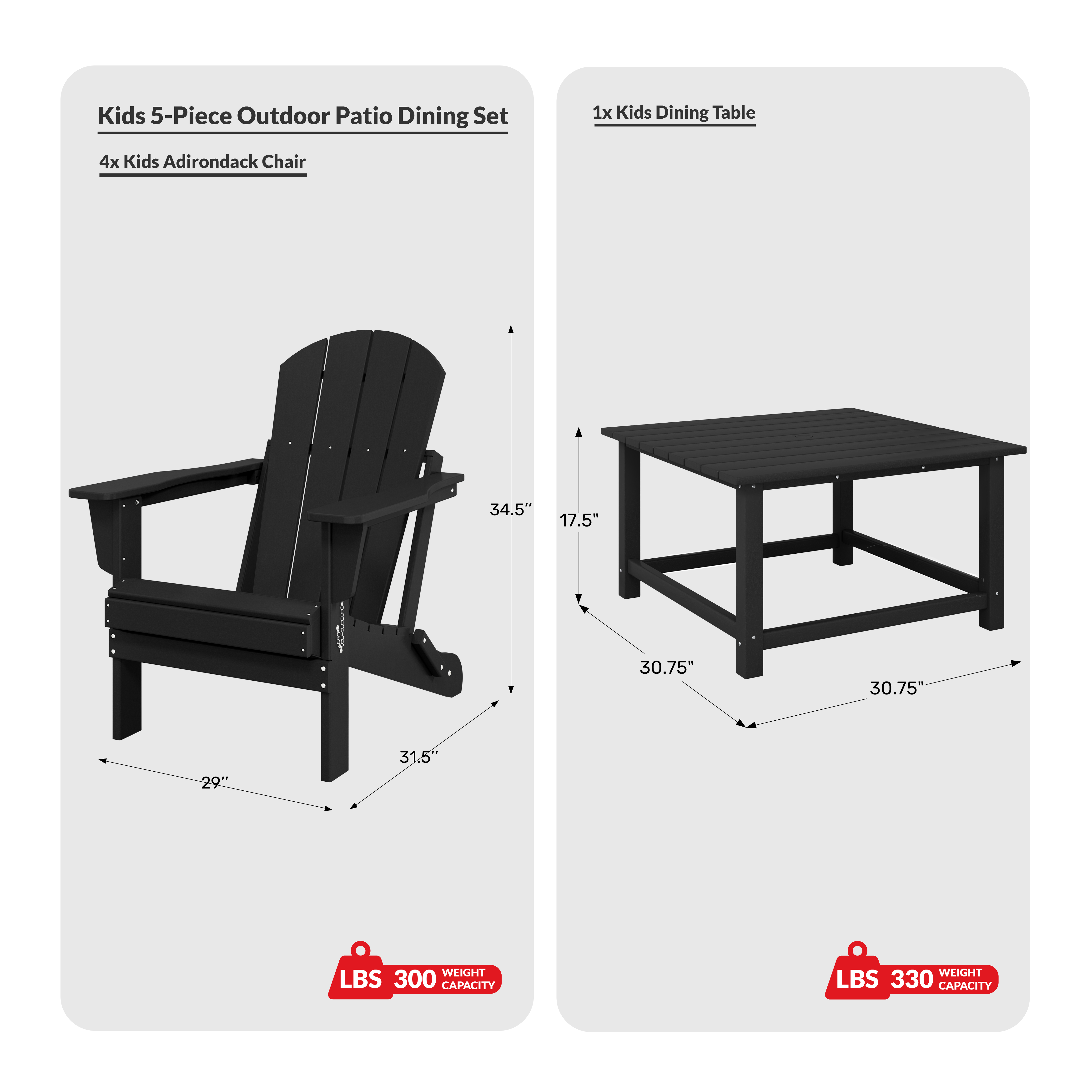 5-Piece HDPE Adirondack Chair Outdoor Patio Square Table Conversation SetCOS Spec Image